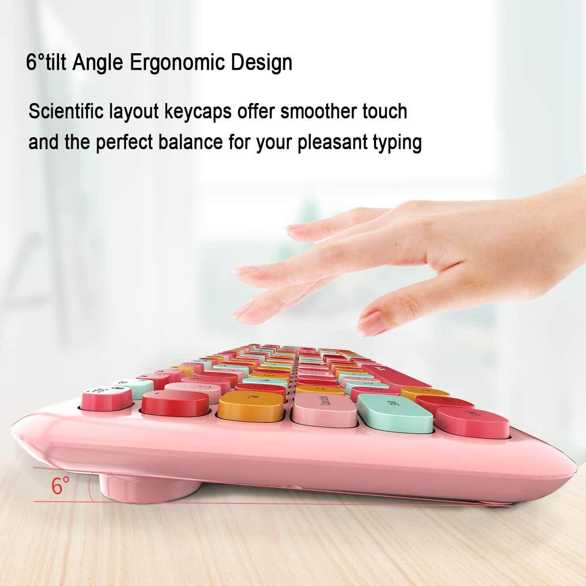 Wireless Keyboard and Mouse Combo, Slim Compact 2.4G USB Full Size Wireless Mouse and Keyboard Combo, Cute 110 Keys Keyboard for PC, MacBook, Tablet, Laptop, Windows System(Pink Colorful)