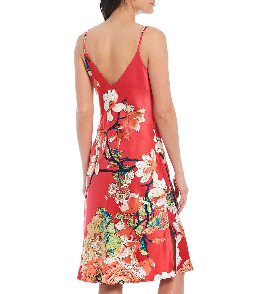 N by Natori Enchanted Lotus Printed Satin Long Nightgown