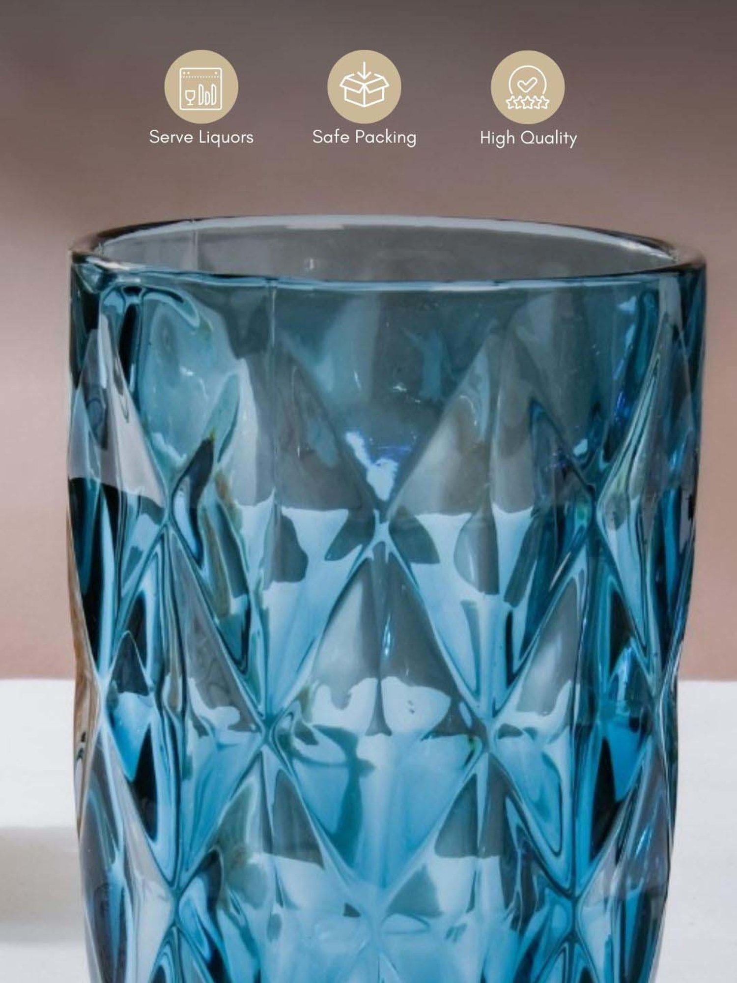 Nestasia high quality geometric design Crystal Blue large tumbler drinkware (Set of 6, each 350 ml)