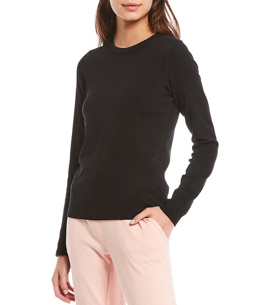 DKNY Sport Knit Jersey Cotton Blend Long Sleeve Logo Embroidered Tee