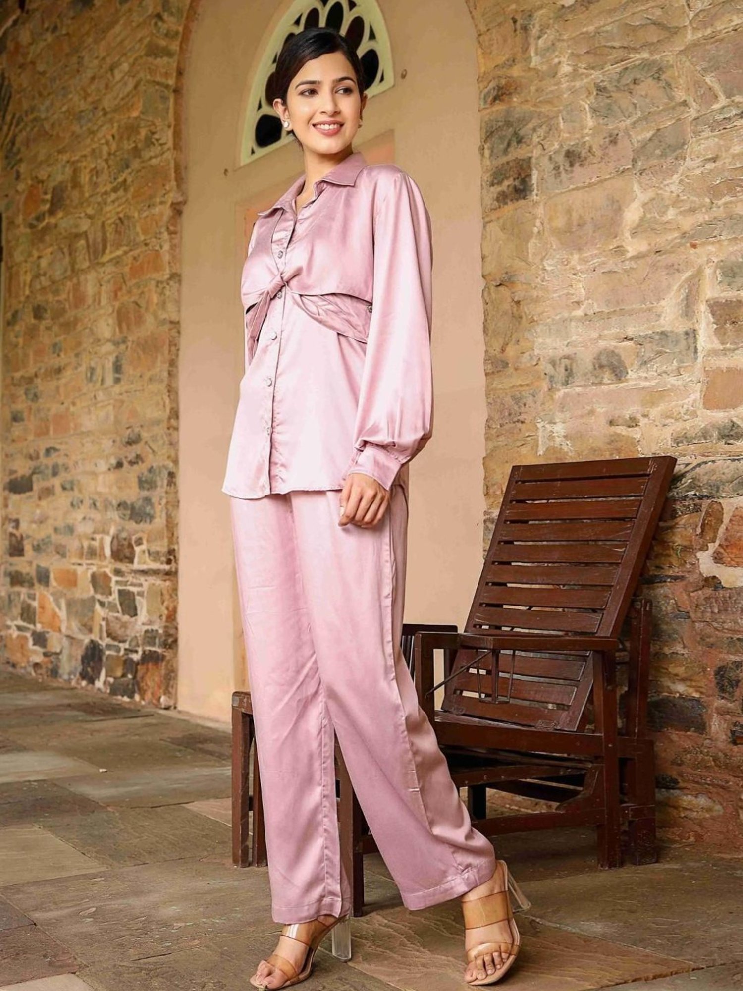 Artagai Midnight Navy Elevated Basics Co-Ord Set With Notch Collar Top And Straight Pants