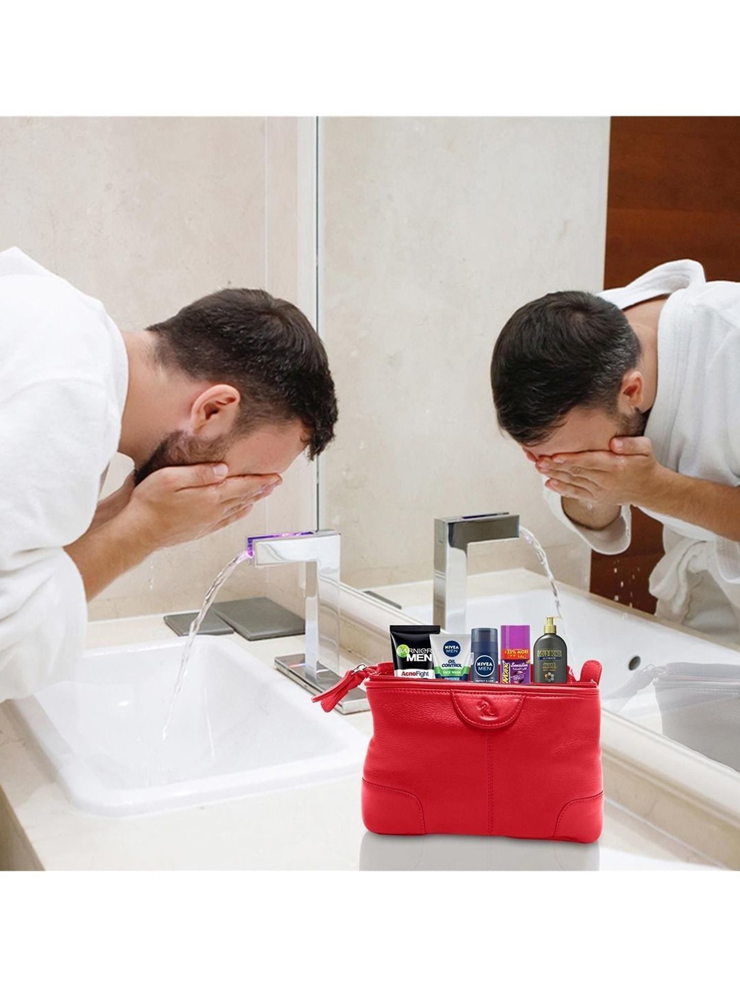 Kara Red Unisex Leather Pouch