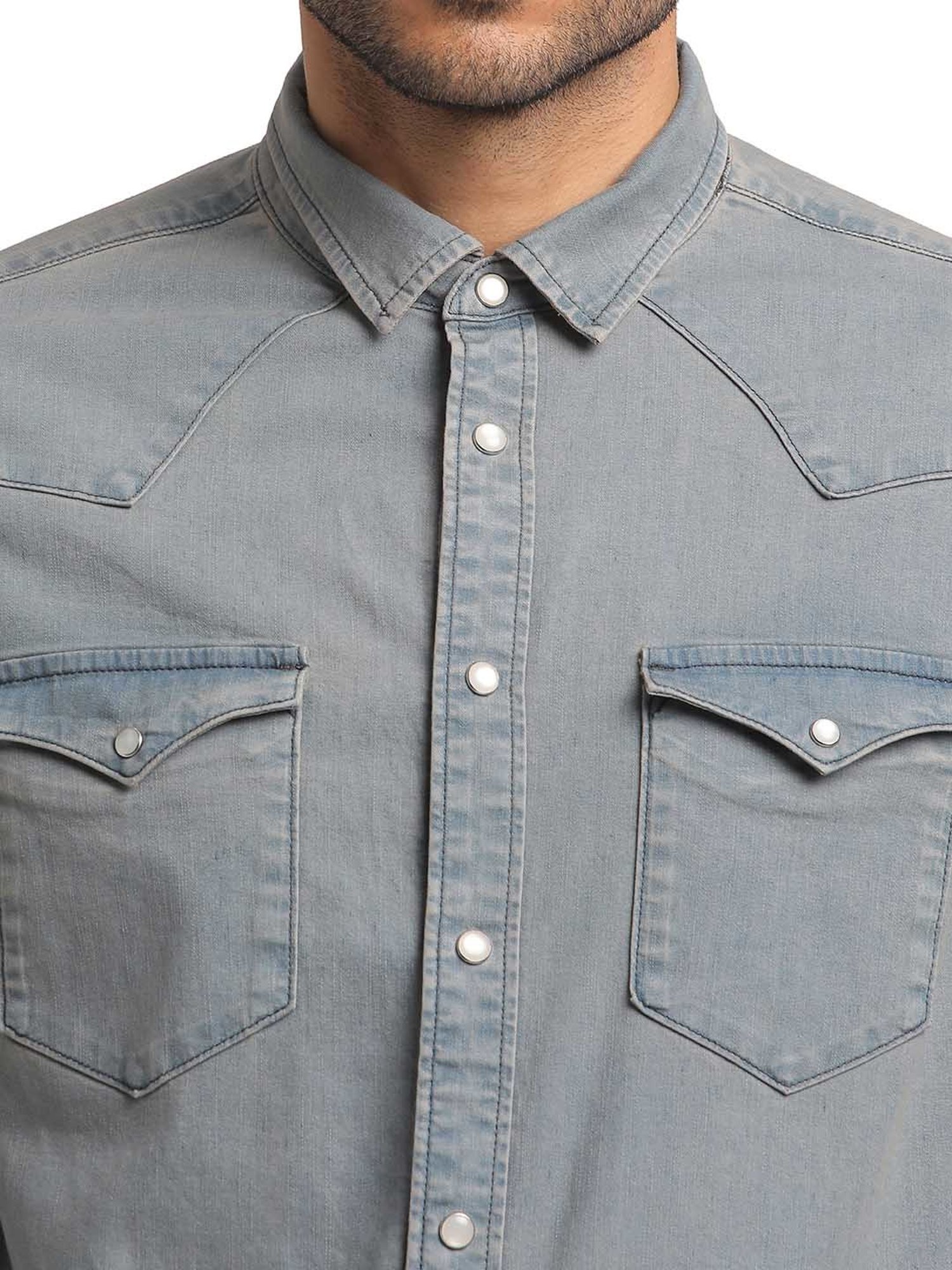 EVERBLUE Dusty Blue Regular Fit Shirt