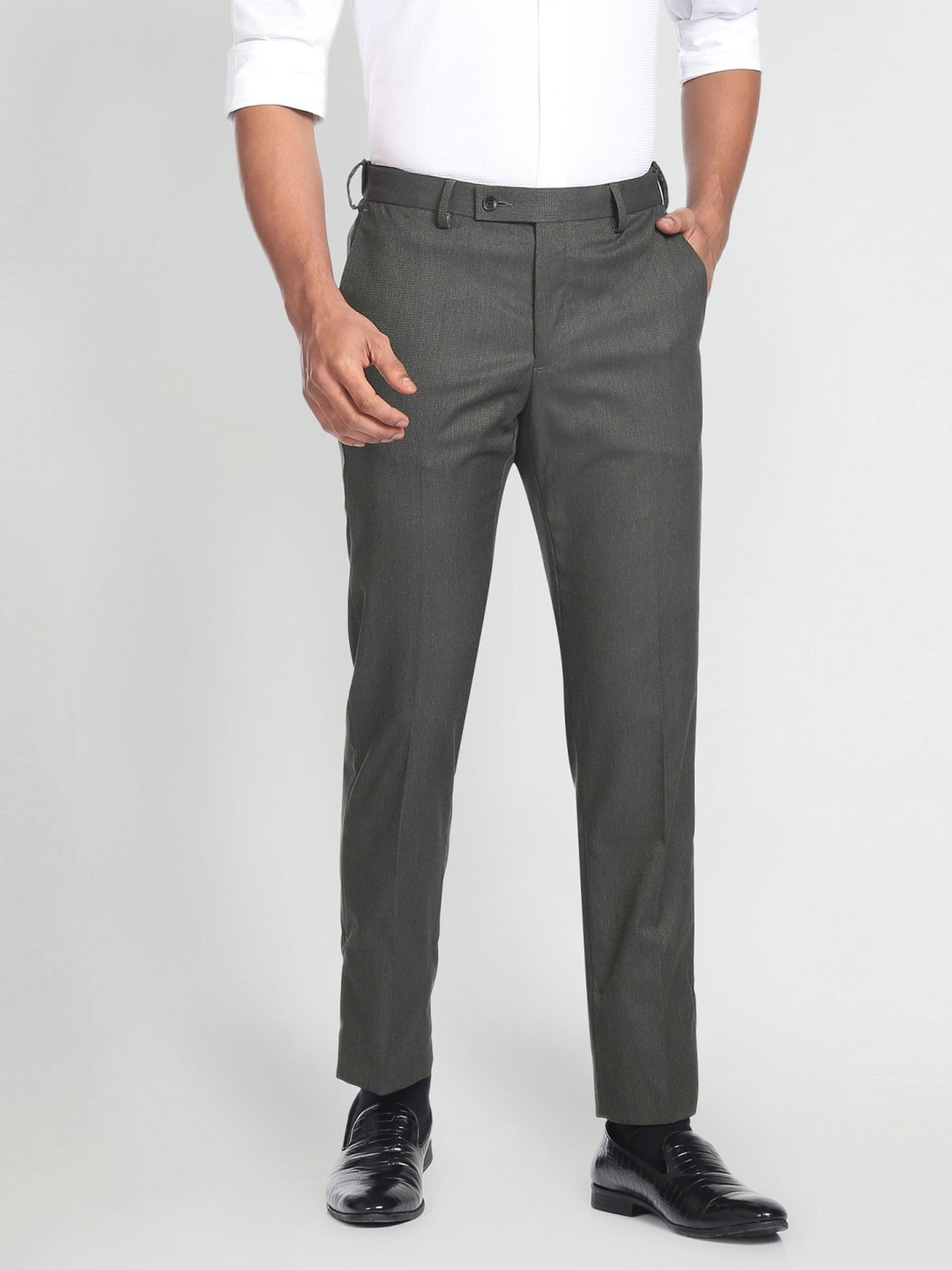Arrow Grey Regular Fit Texture Trousers