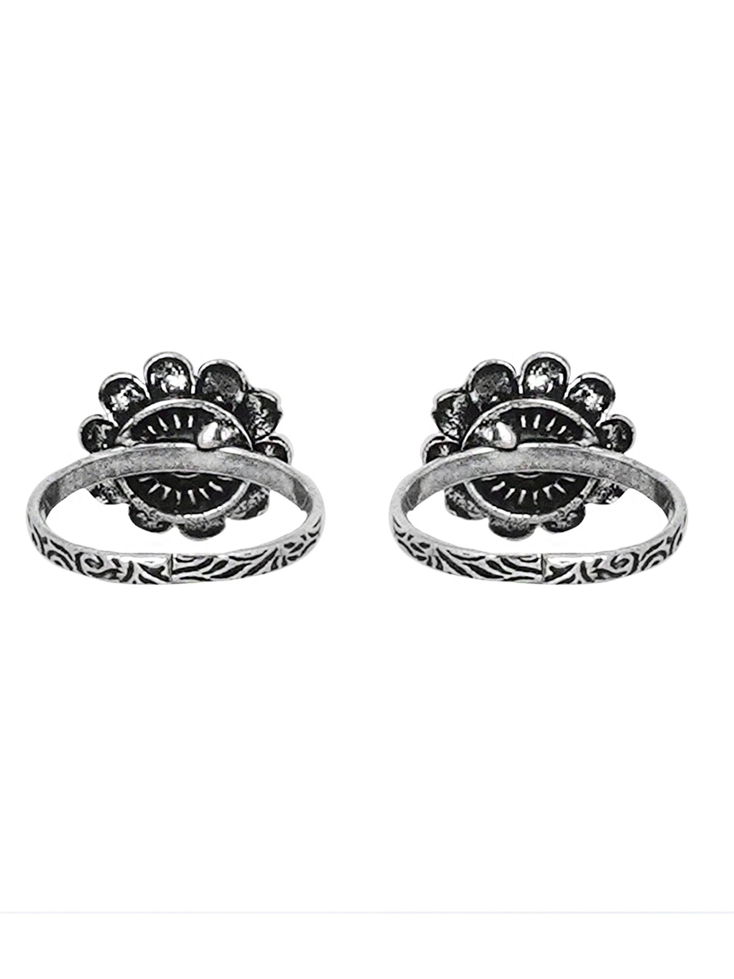 Teejh Ethnic Tishya Dark Blue Stone Silver Oxidized Toe Rings for Women