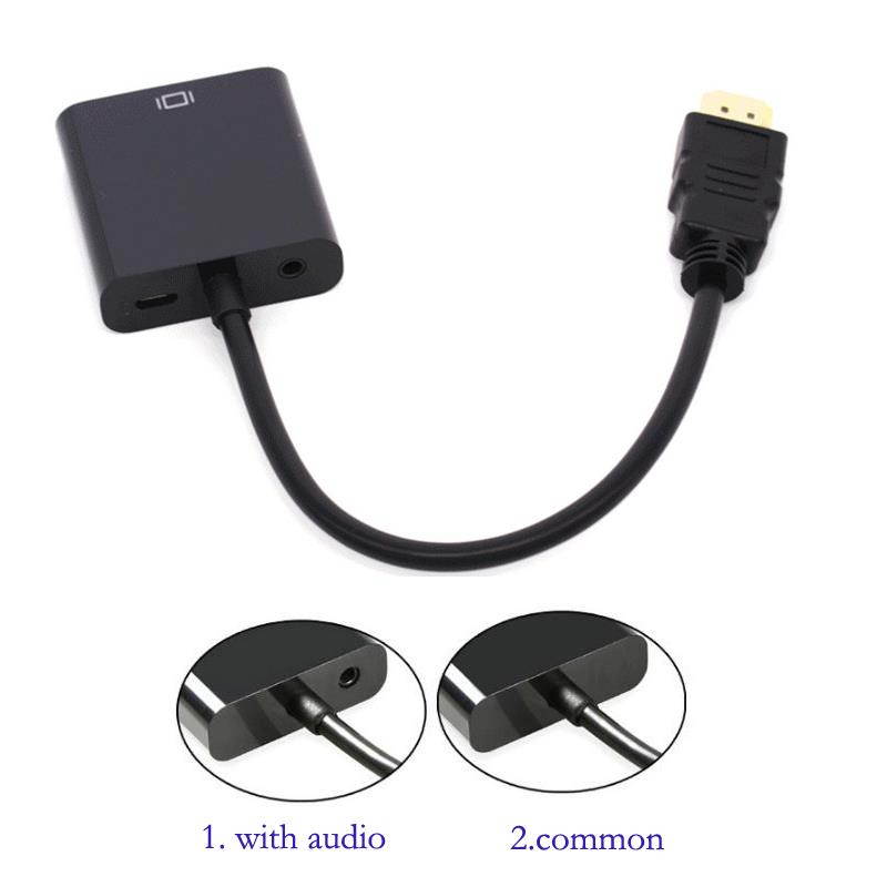 Black HDMI to VGA Adapter Digital to Analog Audio Converter M/F Video Cable for Xbox 360 PS3 PS4 PC Laptop TV Box to Projector
