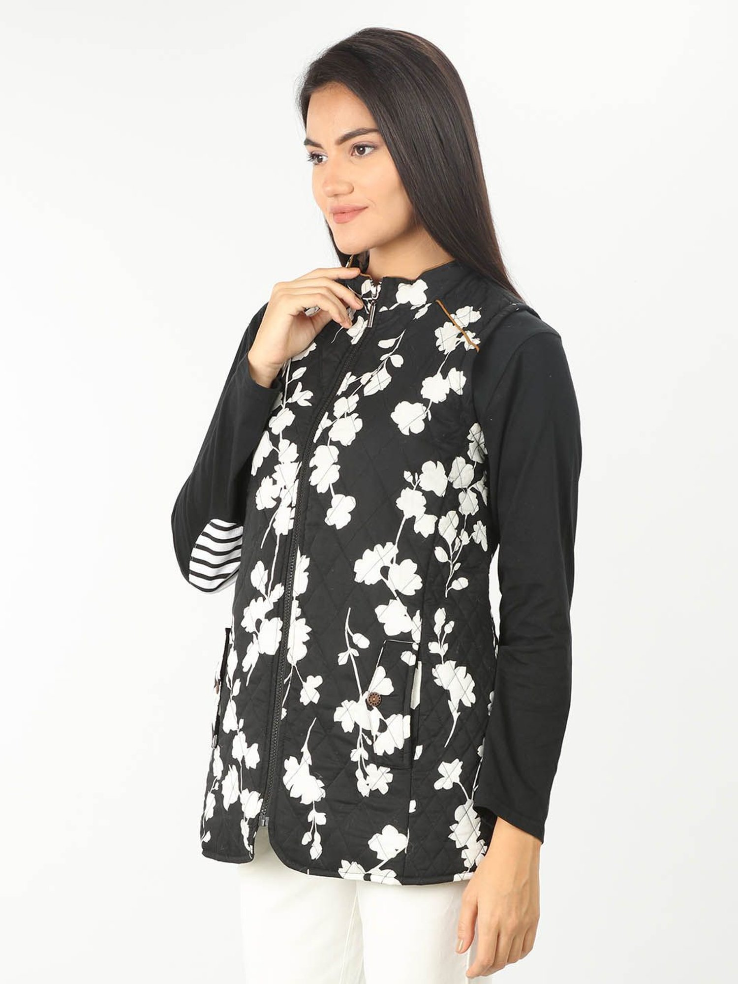 Mustard Black Floral Print Jacket