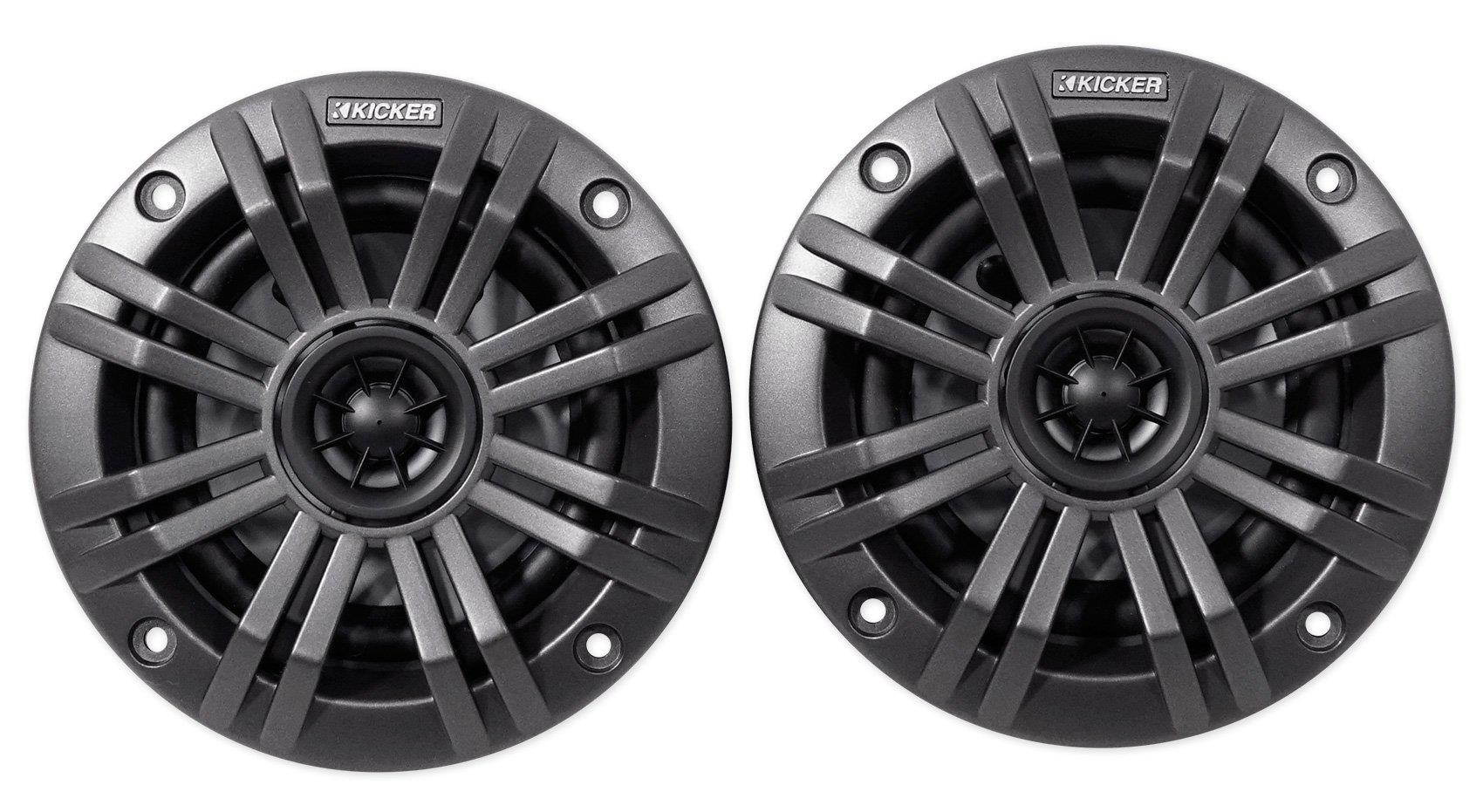 Kicker KM4 4-Inch (100mm) Marine Coaxial Speakers with 1/2-Inch (13mm) Tweeters, 2-Ohm, Charcoal and White Grilles