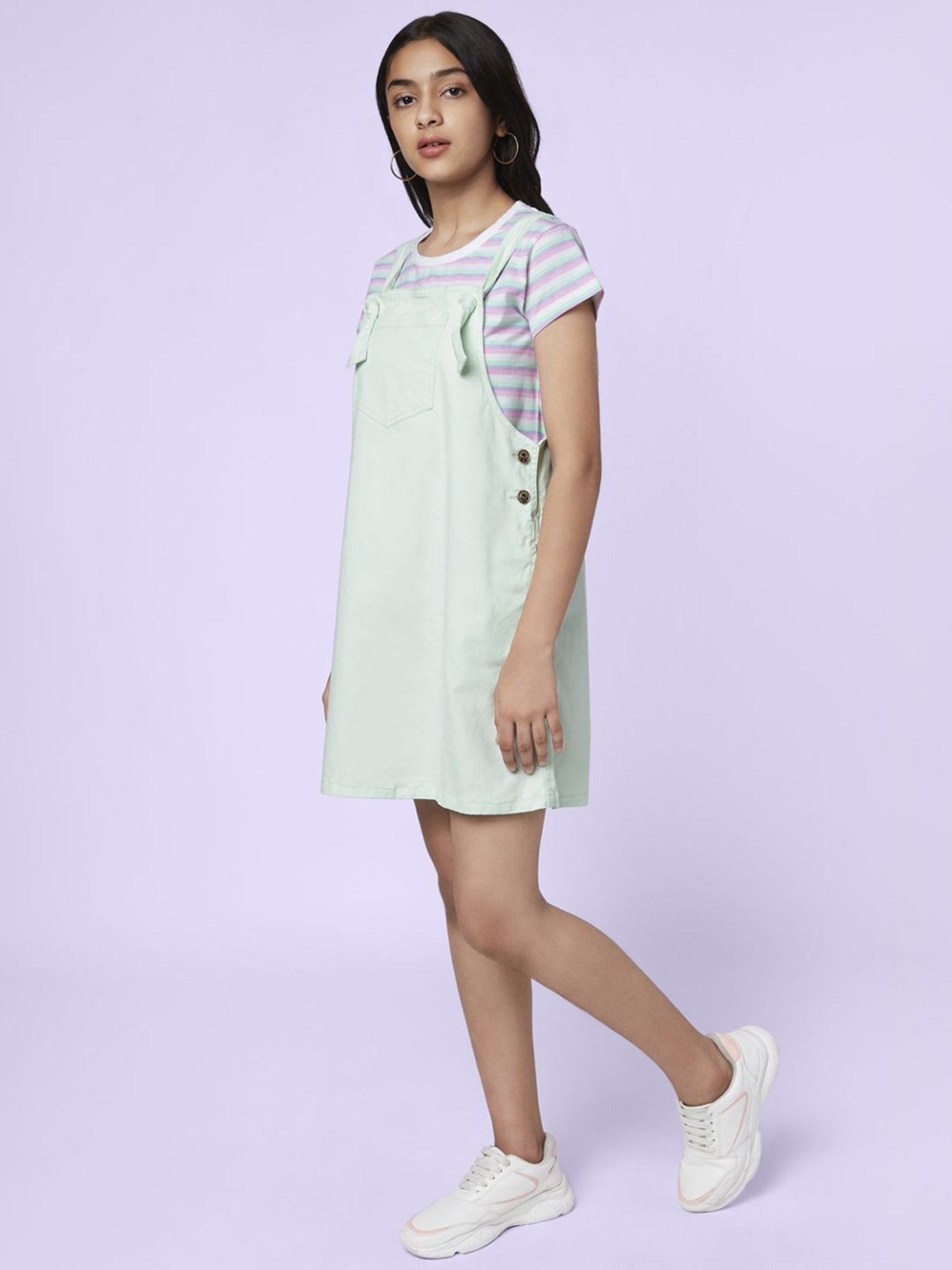 Coolsters by Pantaloons Kids Green Cotton Striped Dungaree Set