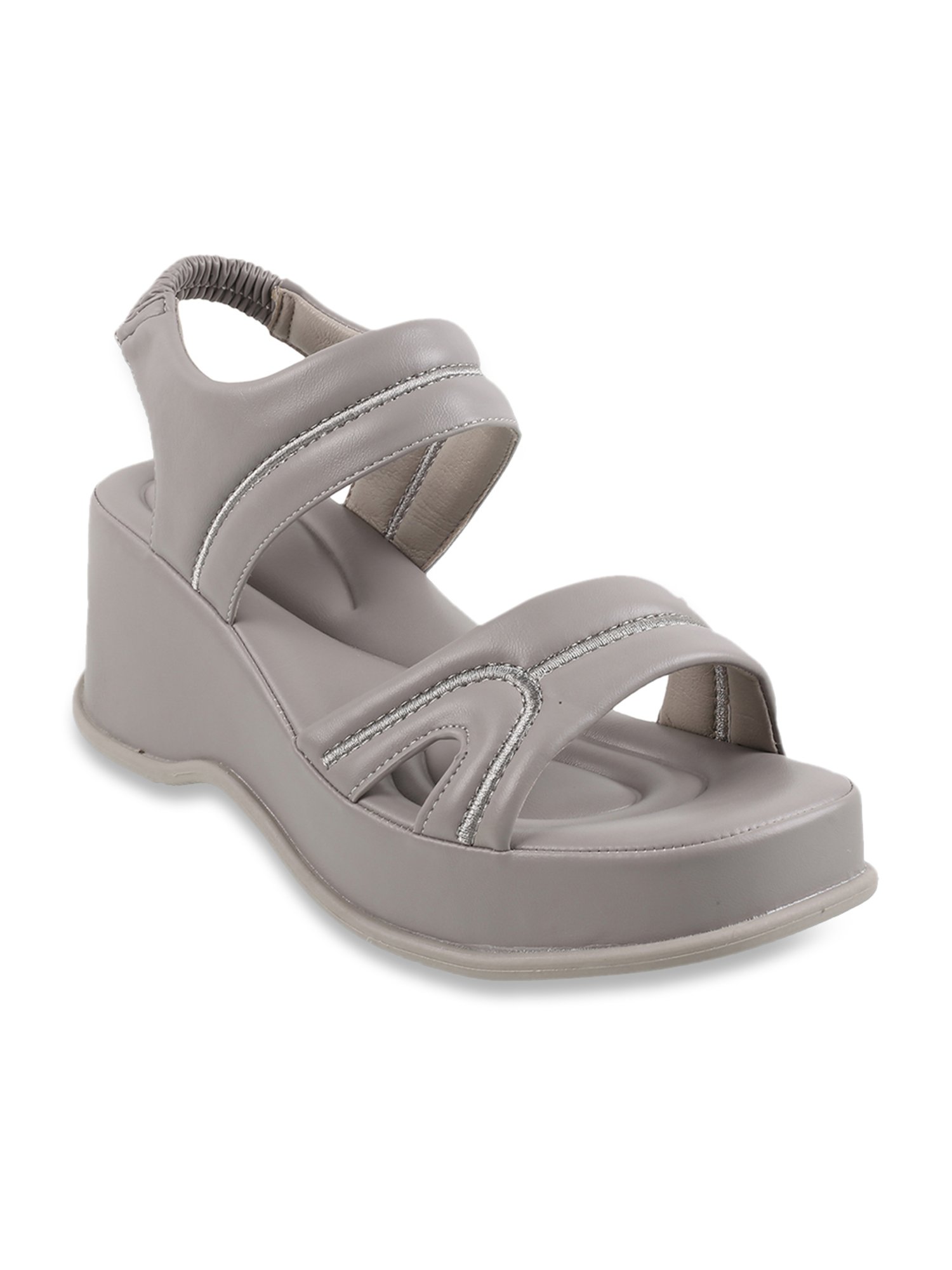 Mochi Women's Grey Ankle Strap Wedges