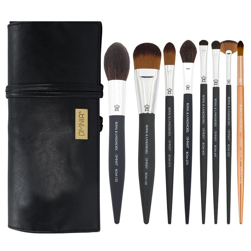 OMNIA Brush Artist Favorites, Auralis Flores, 9pc Makeup Brush Set with Wrap