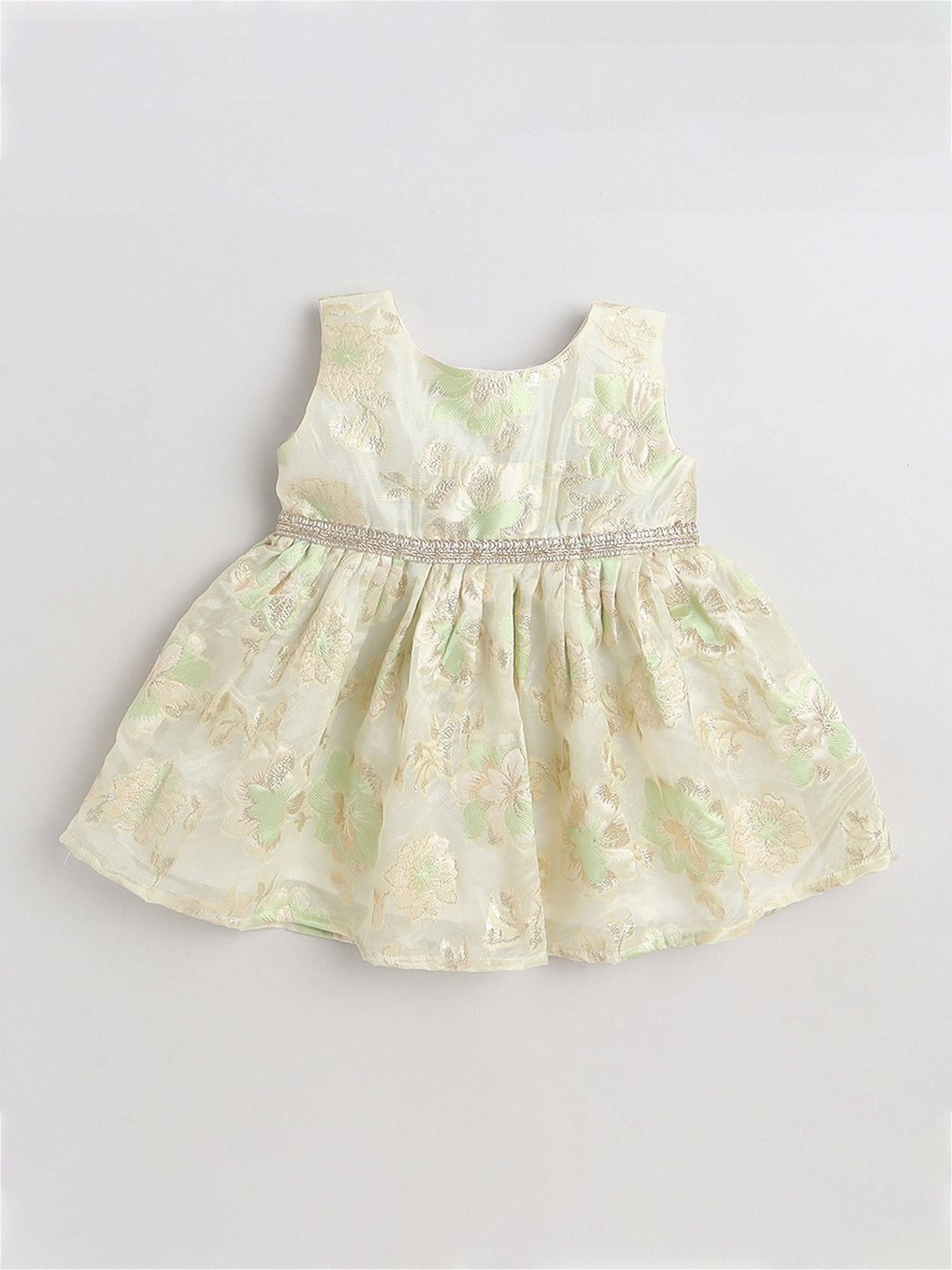 Many Frocks Kids Green Embellished Dress