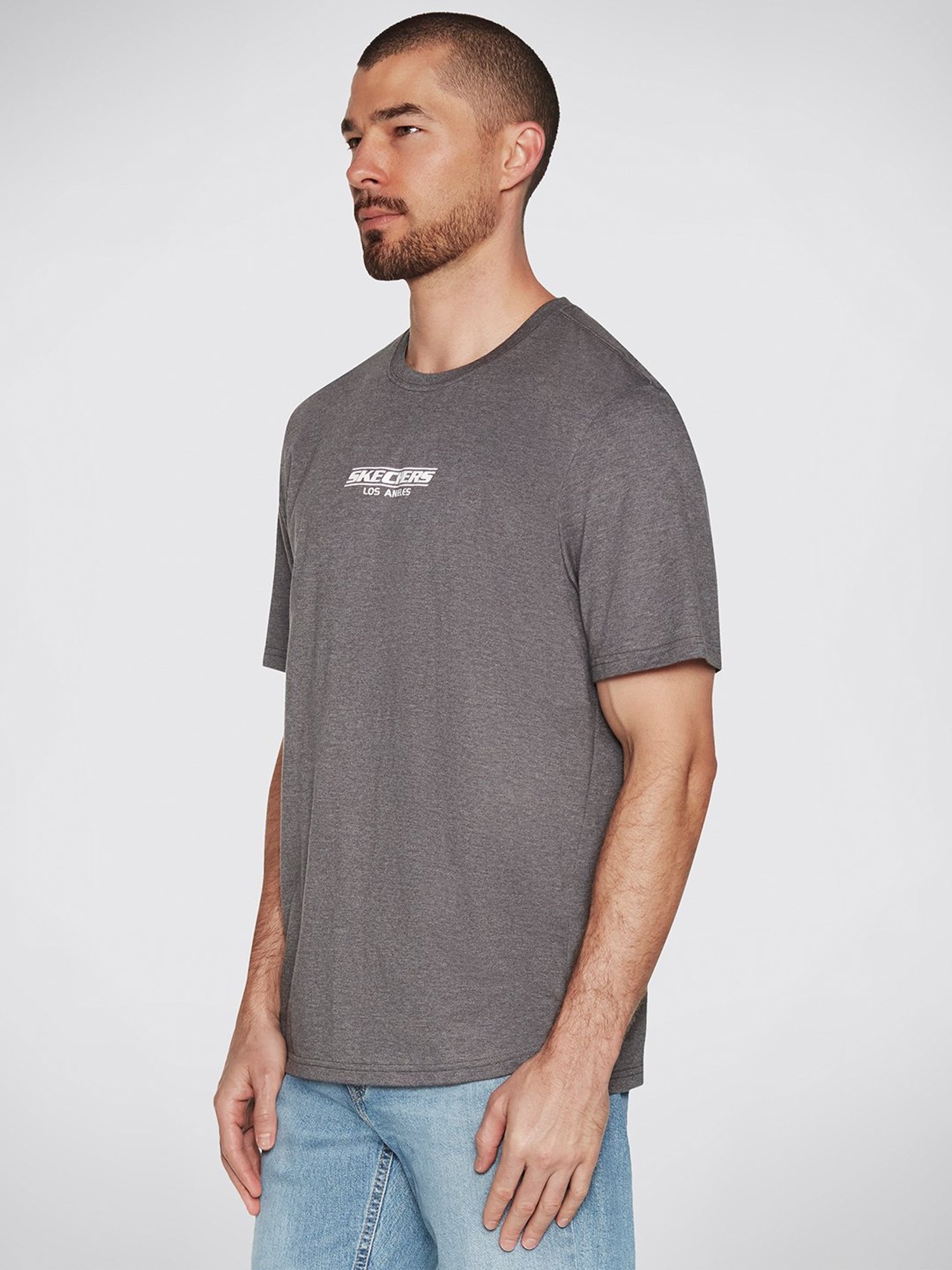 Skechers Dark Grey Relaxed Fit Printed Crew T-Shirt