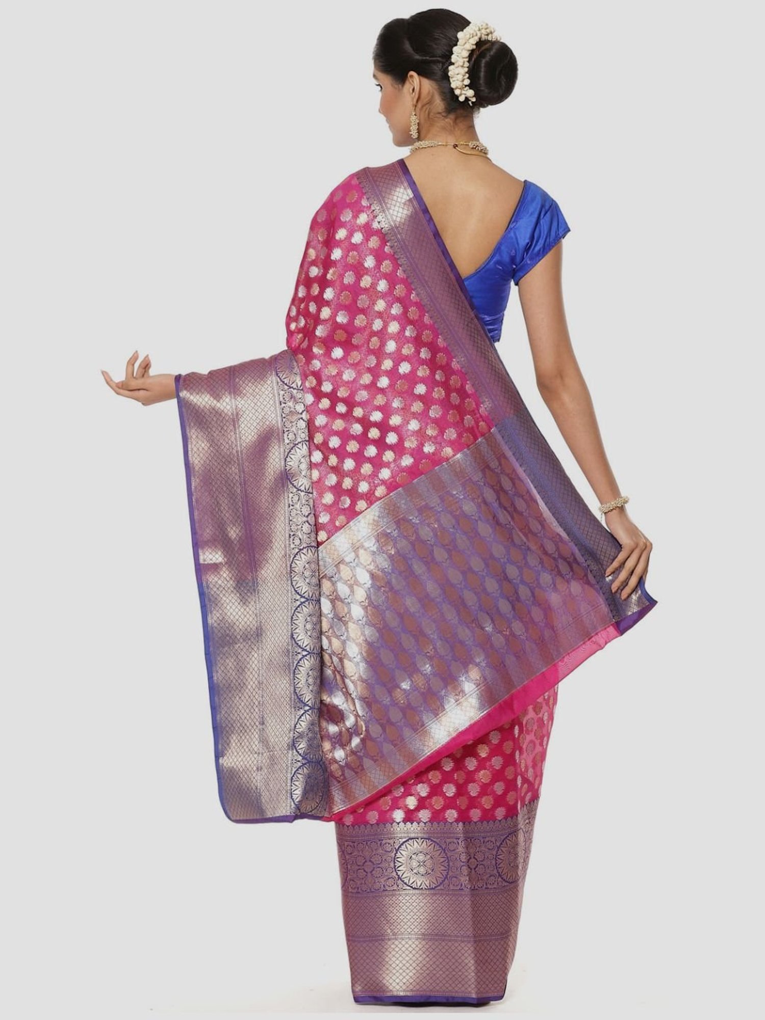 Banarasi Silk Works Pink Woven Saree With Unstitched Blouse