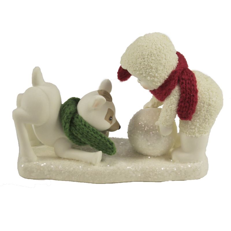 Dept 56 Snowbabies 3.75" Reindeer Games Christmas Snowball Puppy  -  Decorative Figurines