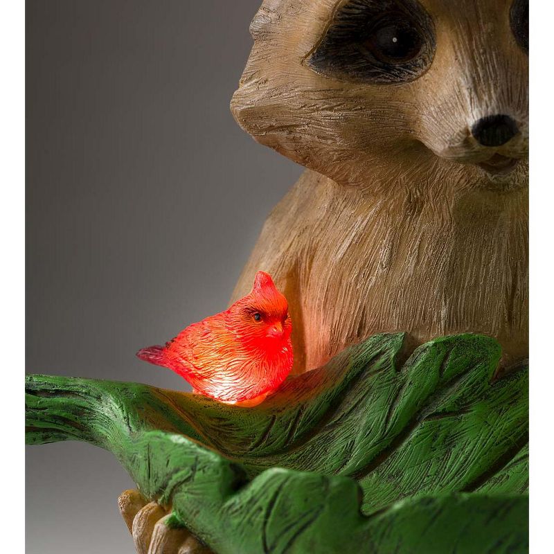 Wind & Weather Raccoon With Leaf Bird Feeder with Solar Lighted Birds