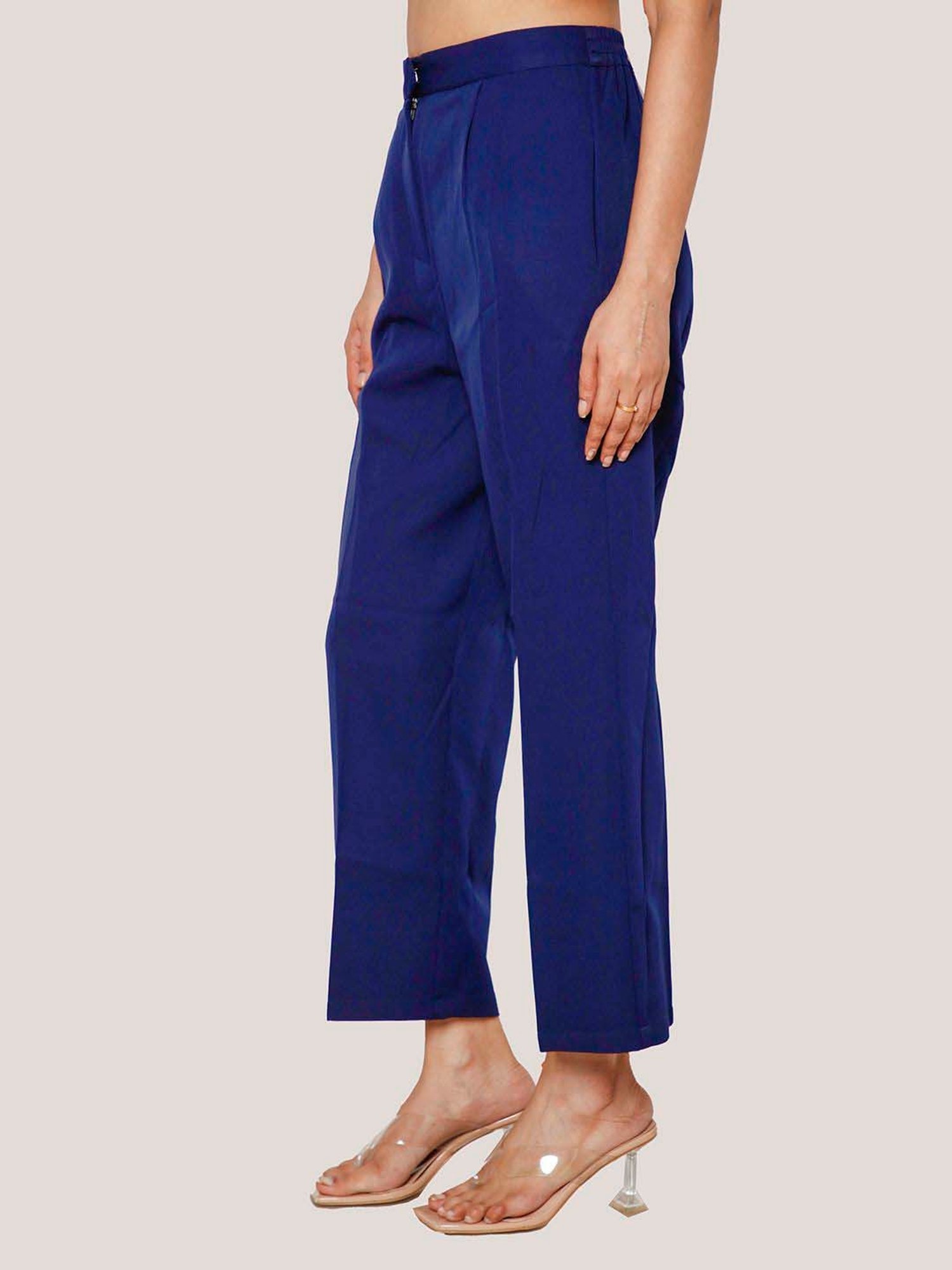 Zink London Navy Regular Fit Formal Trousers