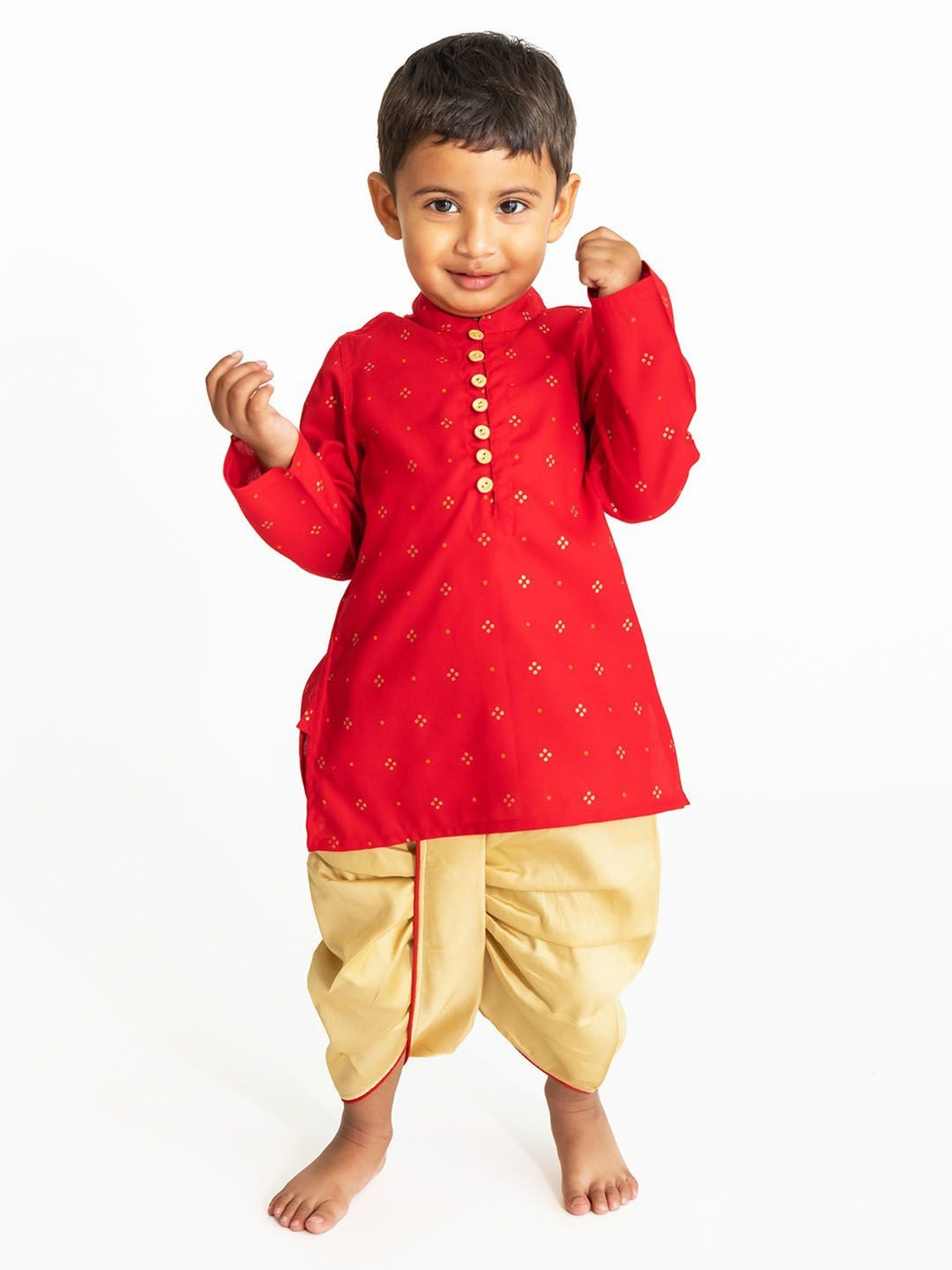 Campana Kids Red & Gold Printed Full Sleeves Kurta with Dhoti