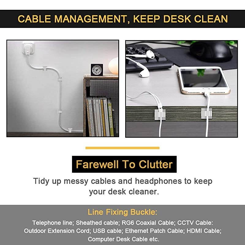 Self Adhesive Cable Clips Cable Management Wire Clip Cord Holder 100 Pack Model R White