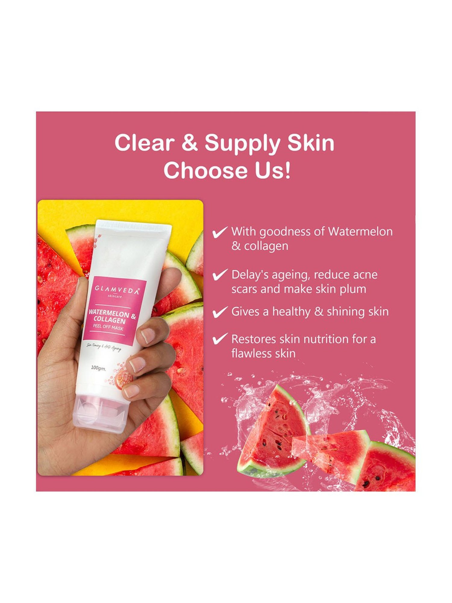 Glamveda Watermelon and Collagen Peel Off Mask - 100 gm