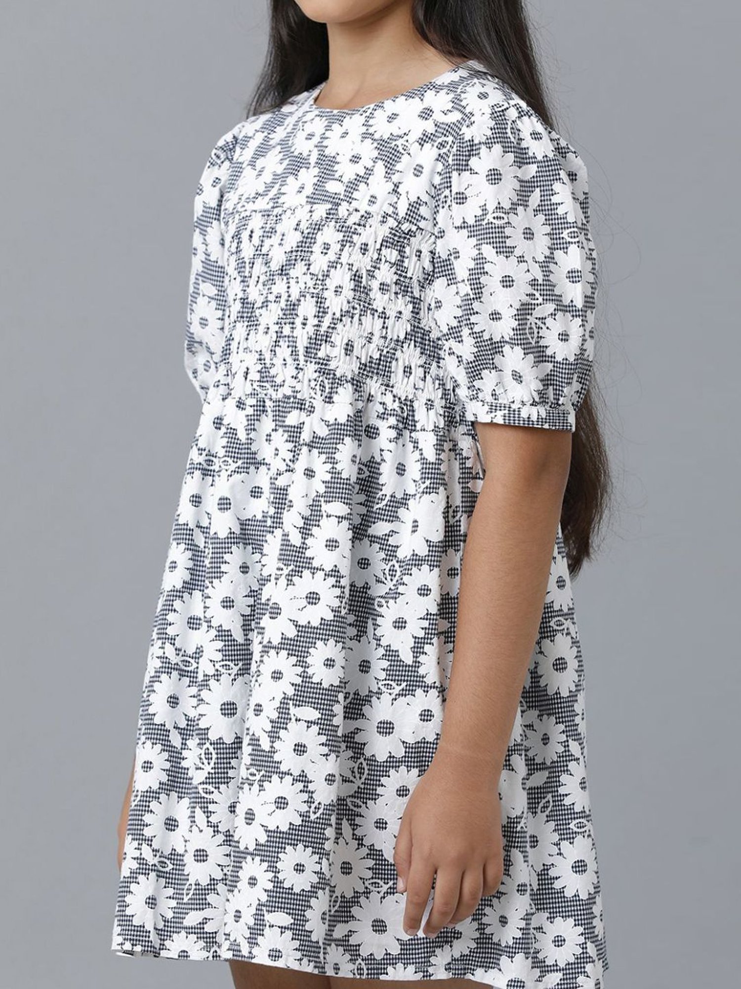 Under Fourteen Only Kids Grey Cotton Floral Print Dress