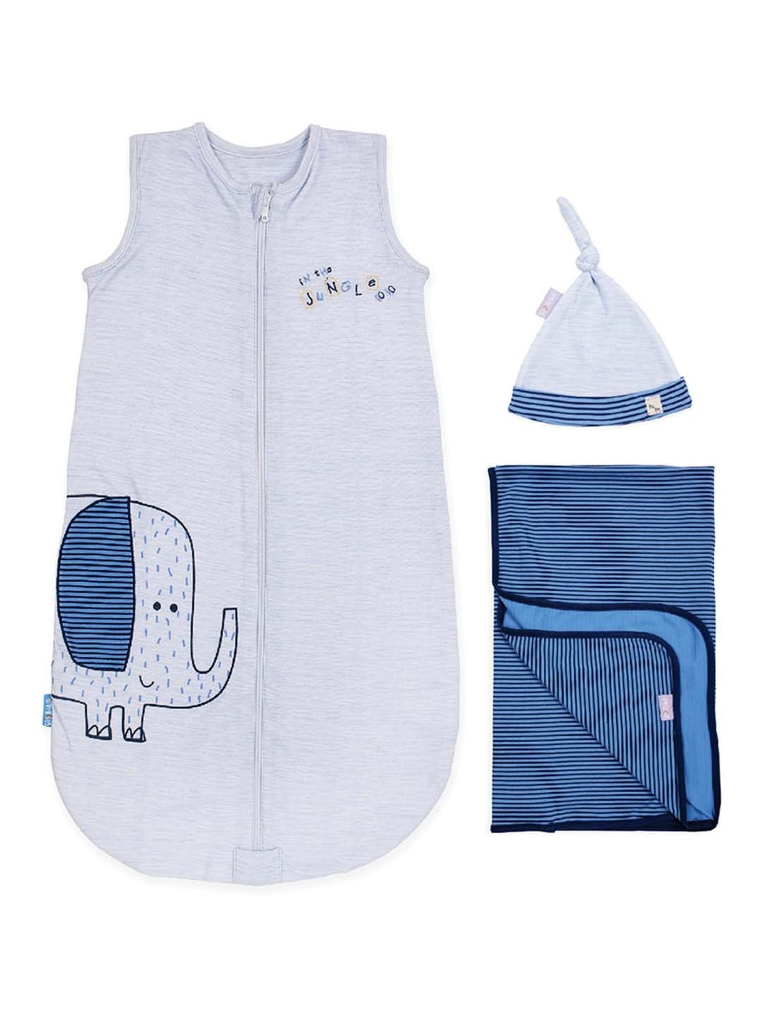 MiArcus Blue & White Cotton 210 GSM Gift Set (0-6 Month) - Set of 3