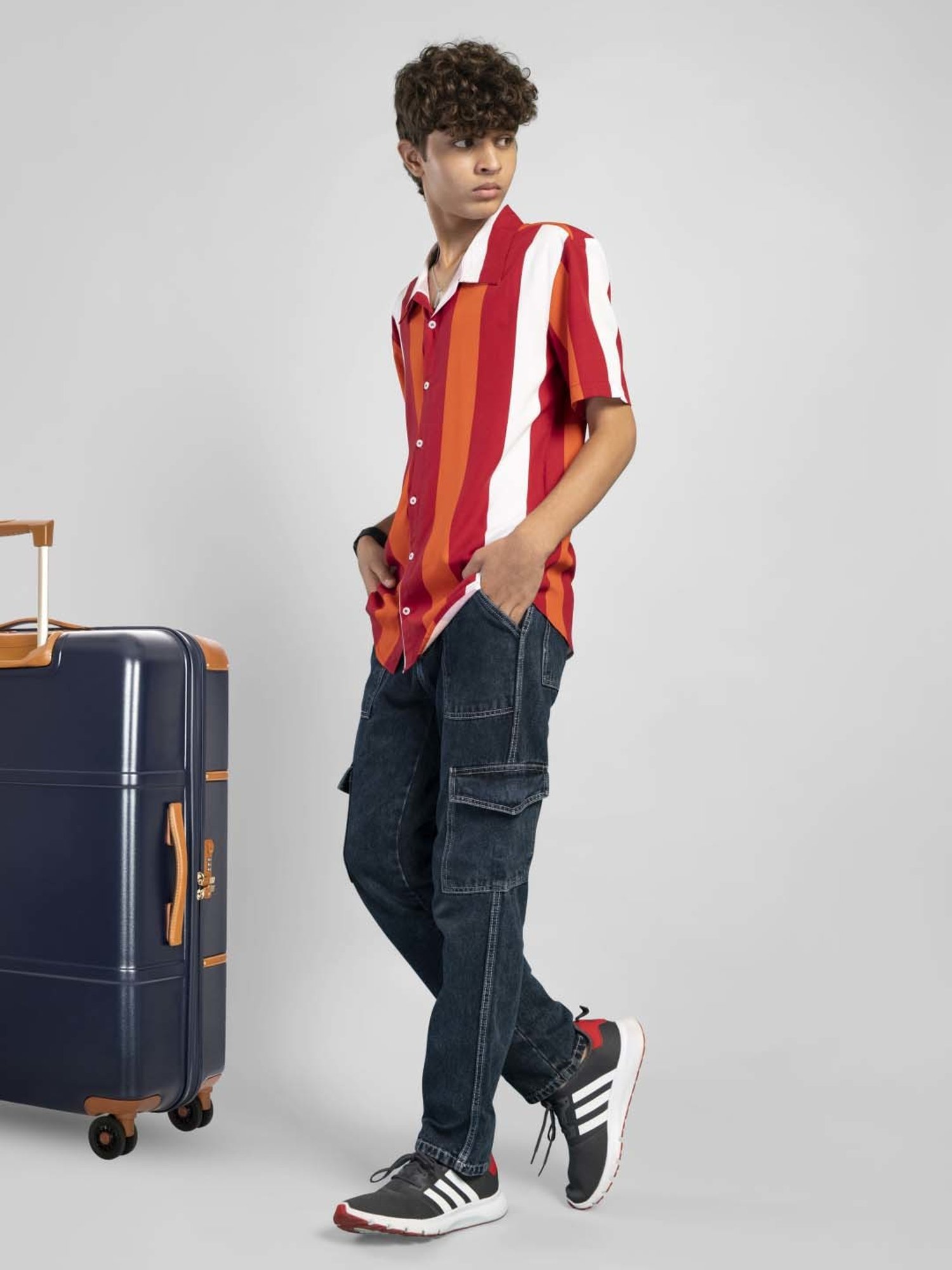 TeenTrums Kids Red & White Cotton Striped Shirt