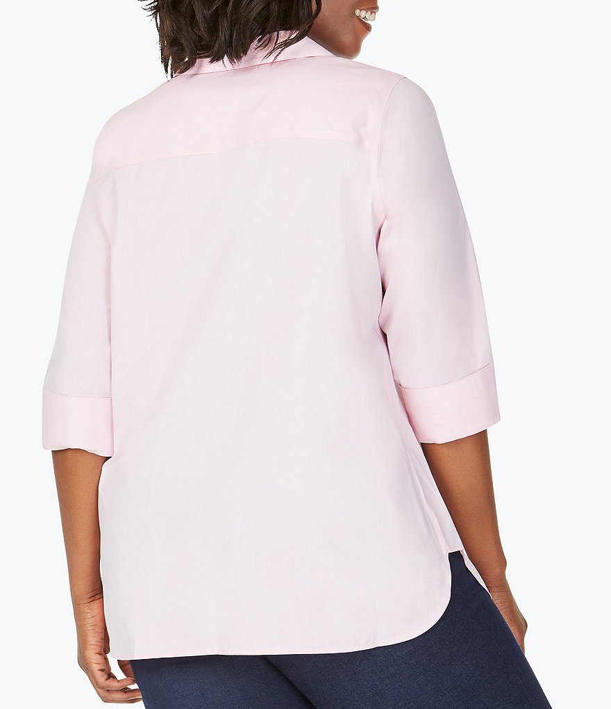 Foxcroft Plus Size Pandora 3/4 Sleeve Spread Point Collar Neck Button Front Shaped Tunic