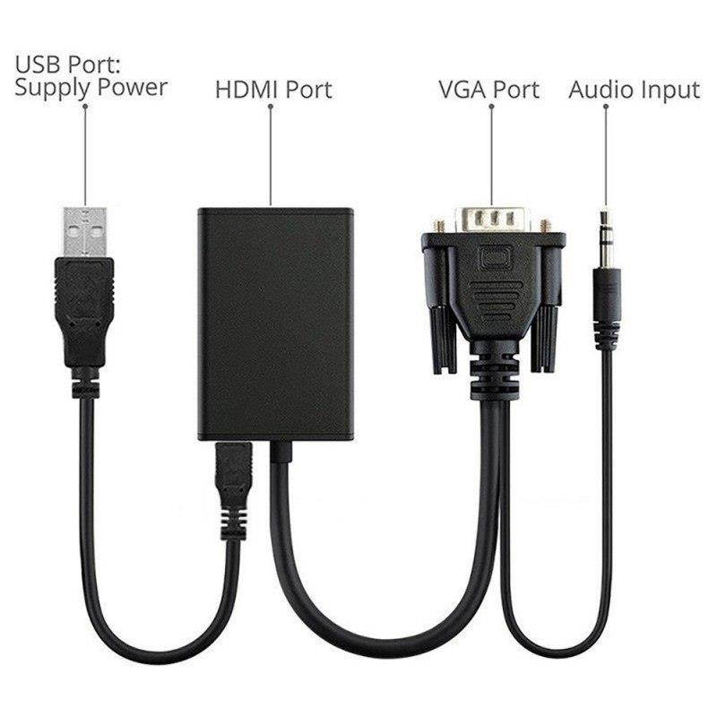 VGA to HDMI Adapter Male Output 1080P HD+ Audio TV AV HDTV 3.5mm Video Cable Converter VGA HDMI Adapters