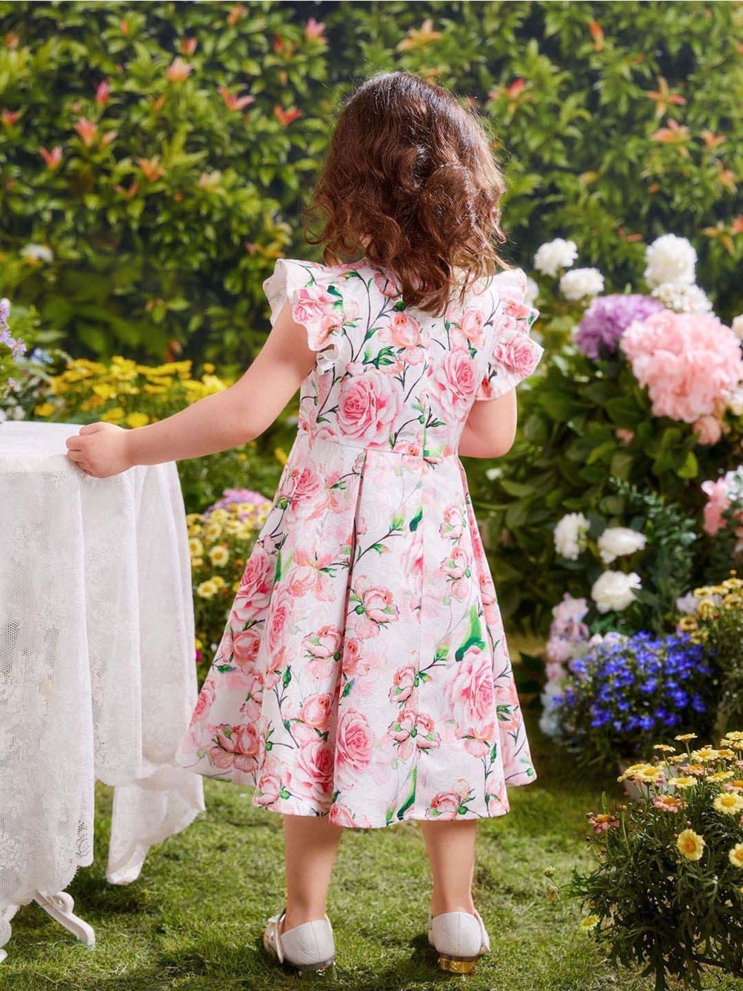 Bolly Lounge Girls Pink & White Floral Dress