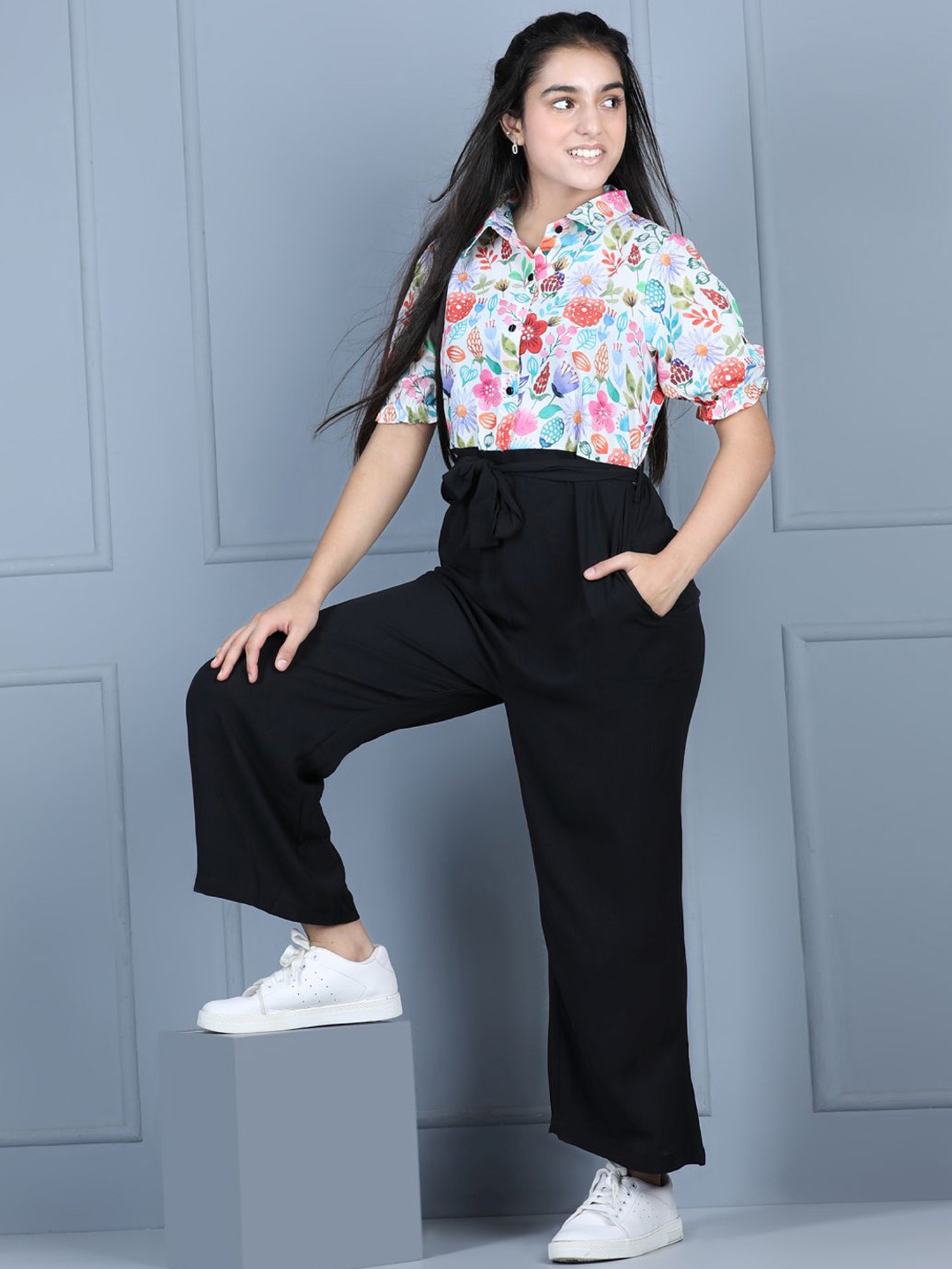 StyleStone Kids Multicolor Floral Print Jumpsuit