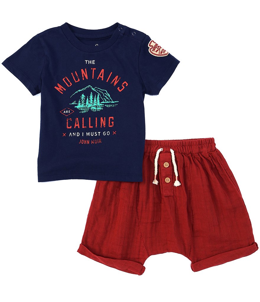 Peek Baby Boy 3-24 Months Short-Sleeve Rolf Mountains Calling Graphic Tee & Shorts Set