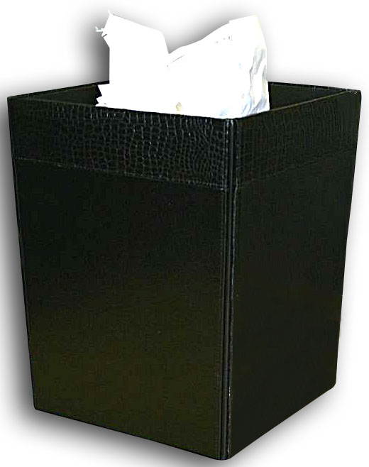 A2203 9 1/2 x 9 1/2 x 12 Square Waste Basket Crocodile Embossed Leather