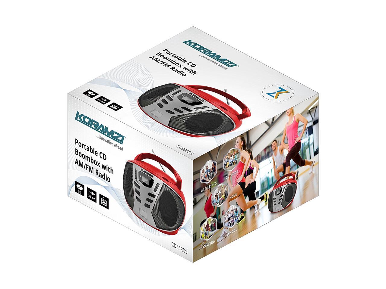 KORAMZI CD55-BKS Portable CD Boombox with AM/FM Radio, Top Loading CD Player, Telescopic Antenna, LCD Display for Indoor & Outdoor, Offices, Home, Restaurants, Picnics, School , Camping