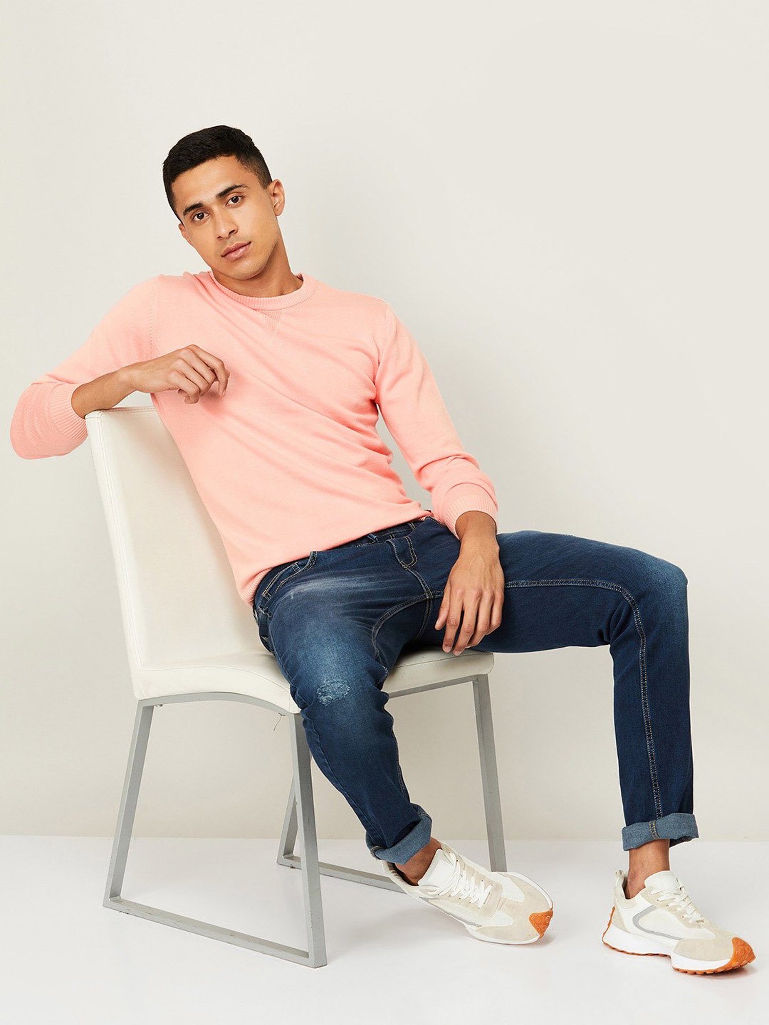 Fame Forever by Lifestyle Peach Cotton Regular Fit Sweater