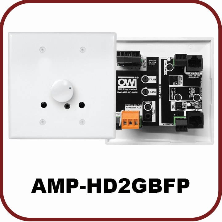 OWI AMP-HD-2GBFP Amplifier with Cat-5 Connector for use in a UL-Listed/2-Gang Box for Compatible OWI Speakers