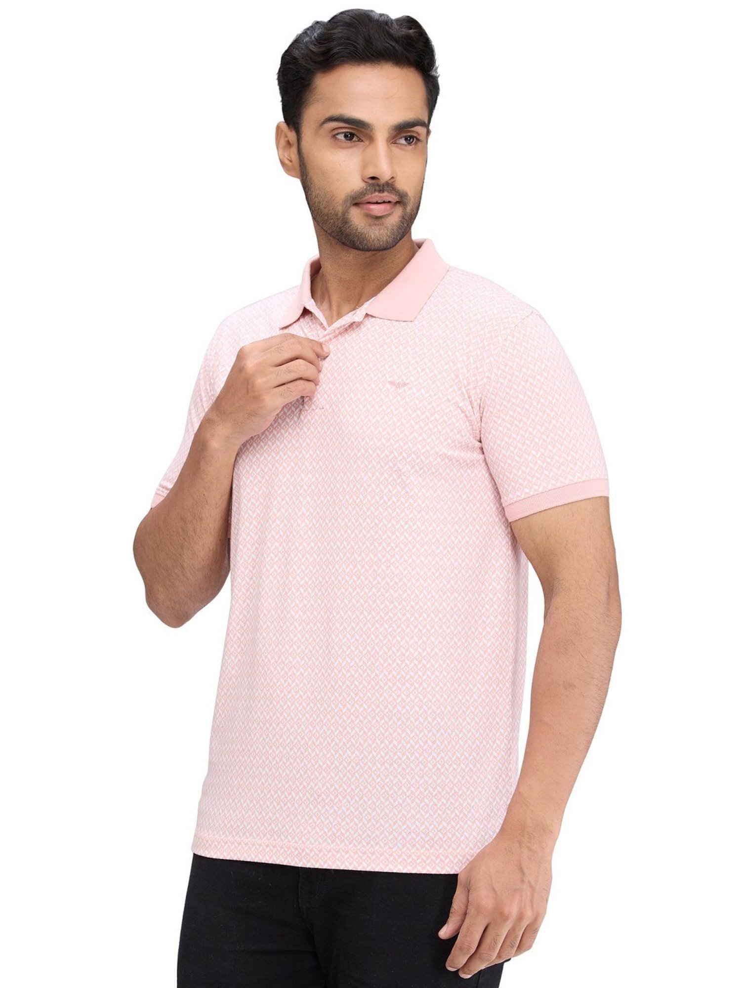 Park Avenue Pink Slim Fit Printed Polo T-Shirt