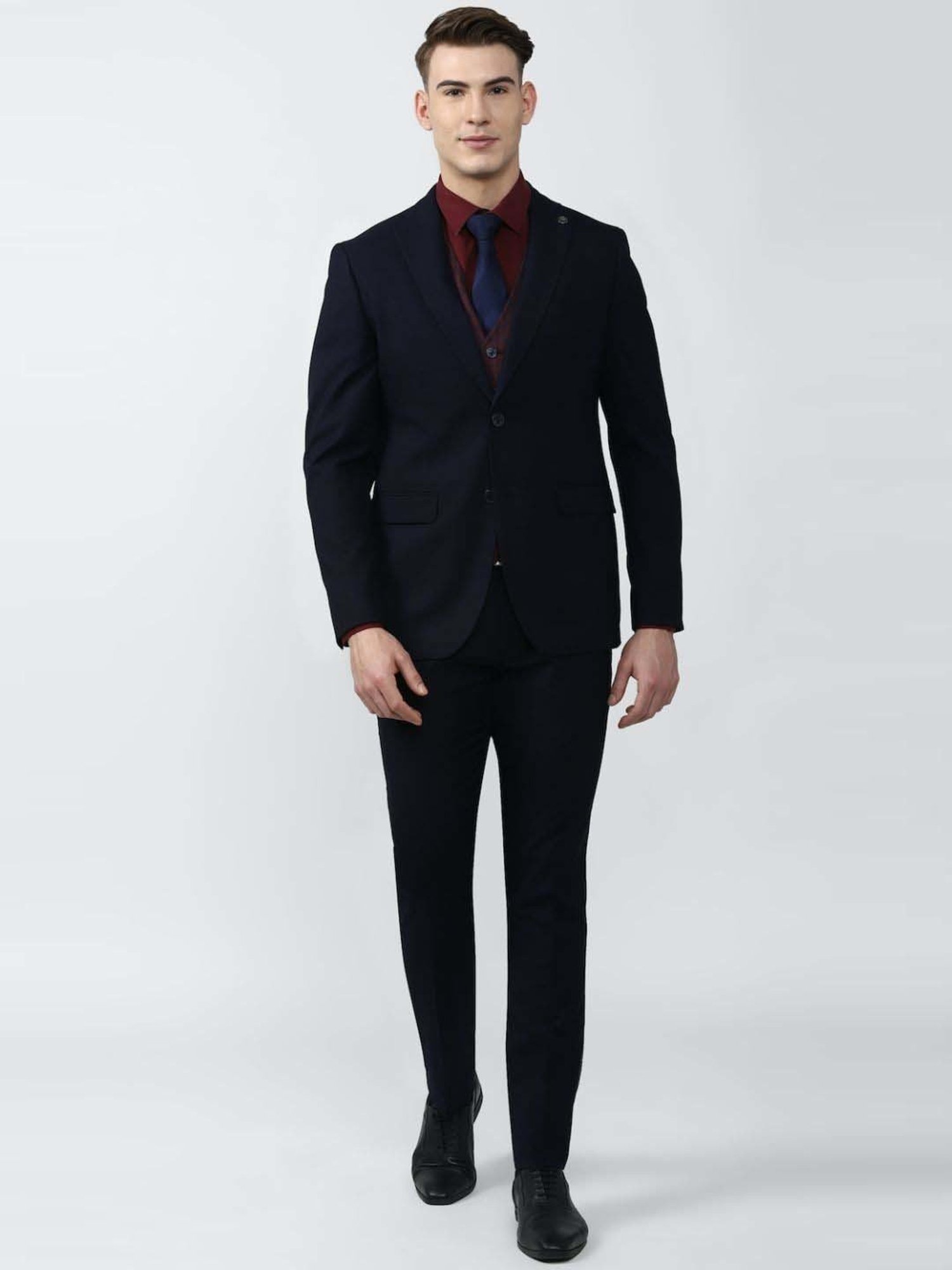 Peter England Elite Navy  Slim Fit Three Piece Suit