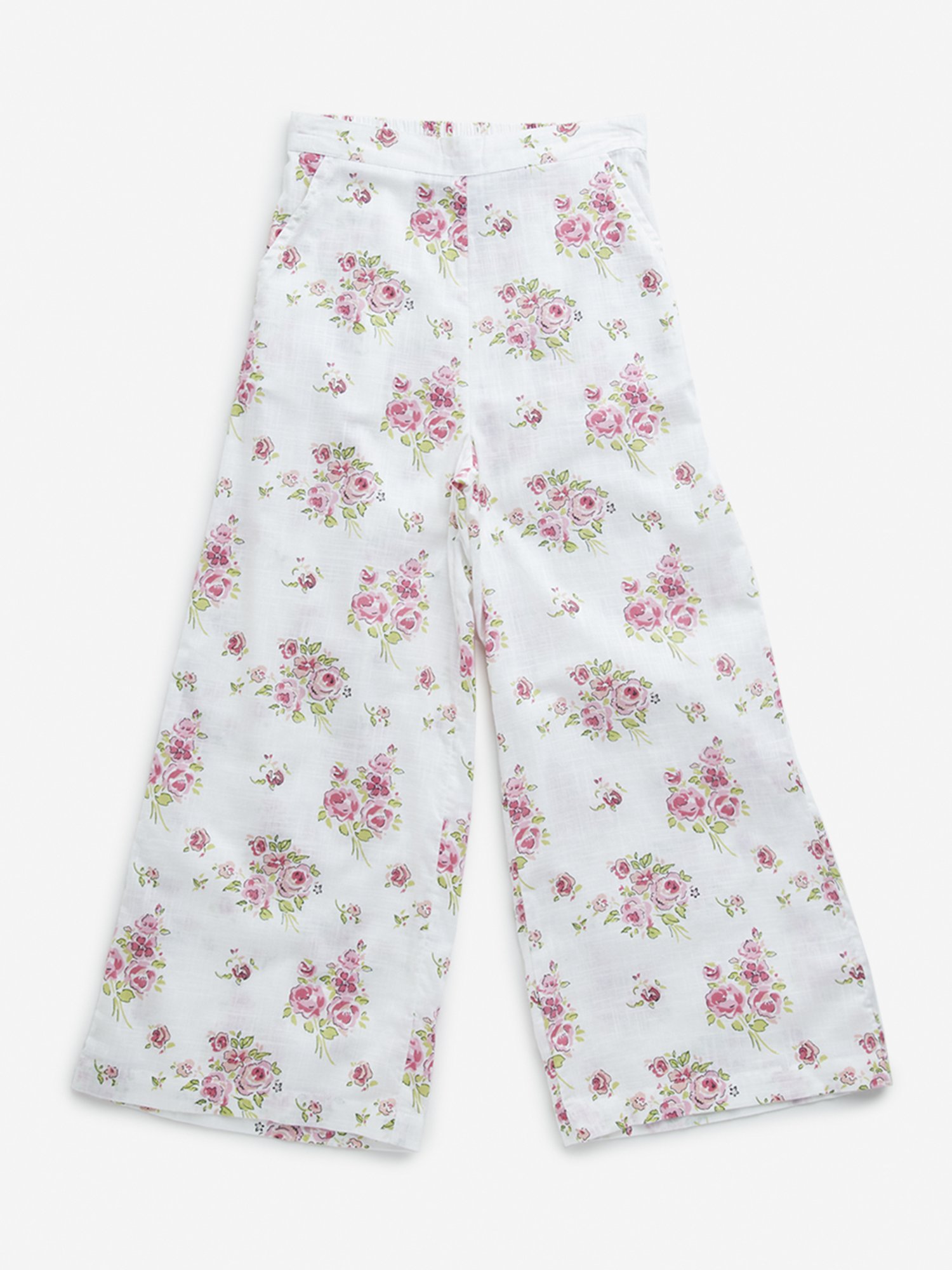 Utsa Kids by Westside White Floral Print High-Rise Cotton Palazzos