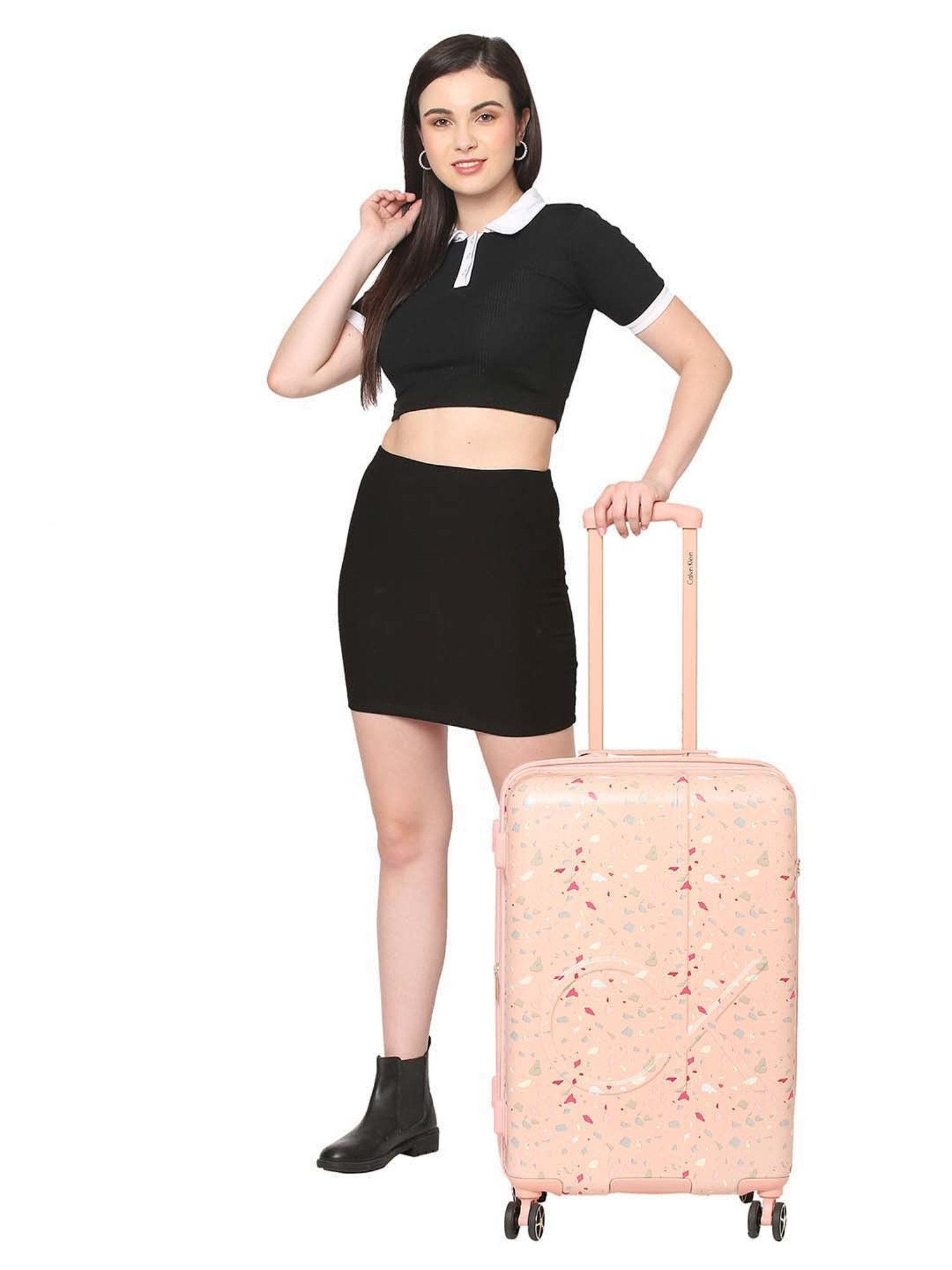 Calvin Klein Terrazzo Island Dusty Pink ABS Hard Medium Trolley - 24 cms