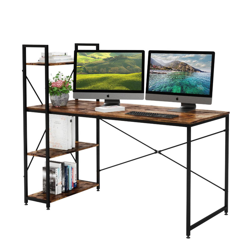 Bestier 63 Inch Computer Desk with Storage Shelves, Modern Bookshelf Desk with Headphone Hook Large Workstation Writing Desk with Reversible Bookshelves Home Office Work Table Study Desk Grey