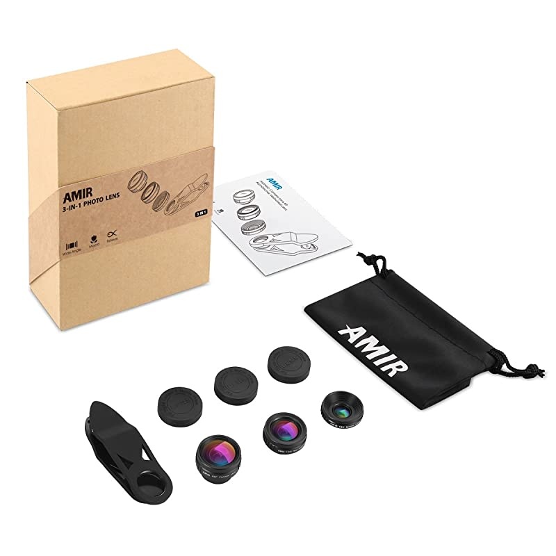 Camera Lens 198&deg; Fisheye Lens 15X Macro Lens 065X Wide Angle Lens ClipOn 3 in 1 Cell Lens for Live Video Compatible with iSamsung Other Smartphones