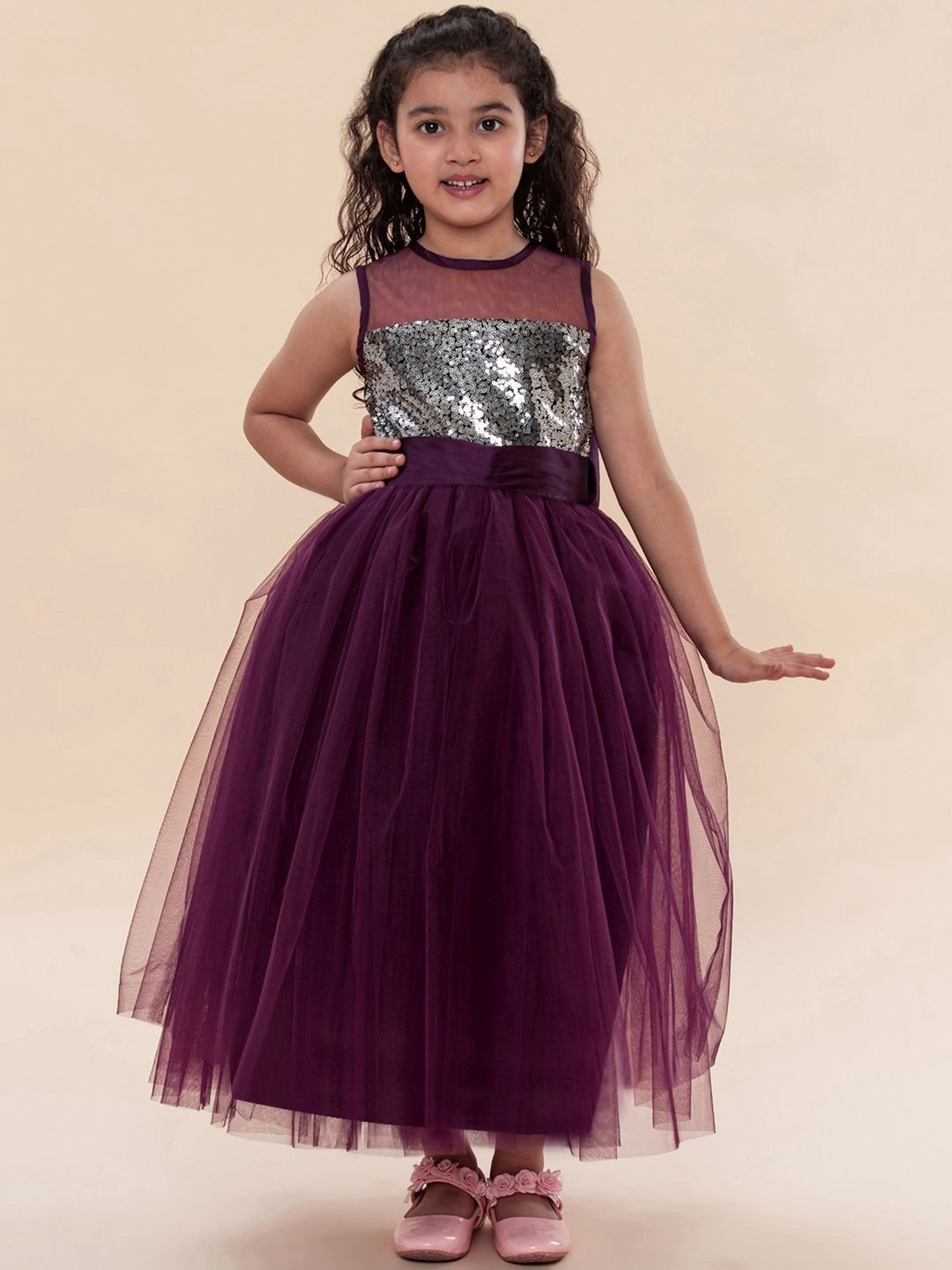 A.T.U.N. Kids Purple & Silver Embellished Gown