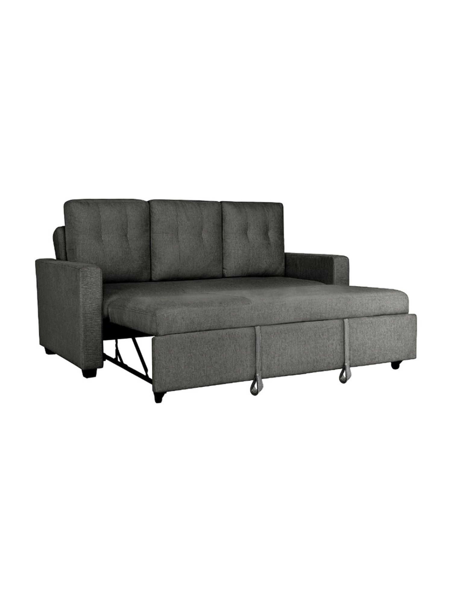 Duroflex Ease Quilted Grey Wood 3 Seater Sofa Cum Bed with Pullout Mechanism