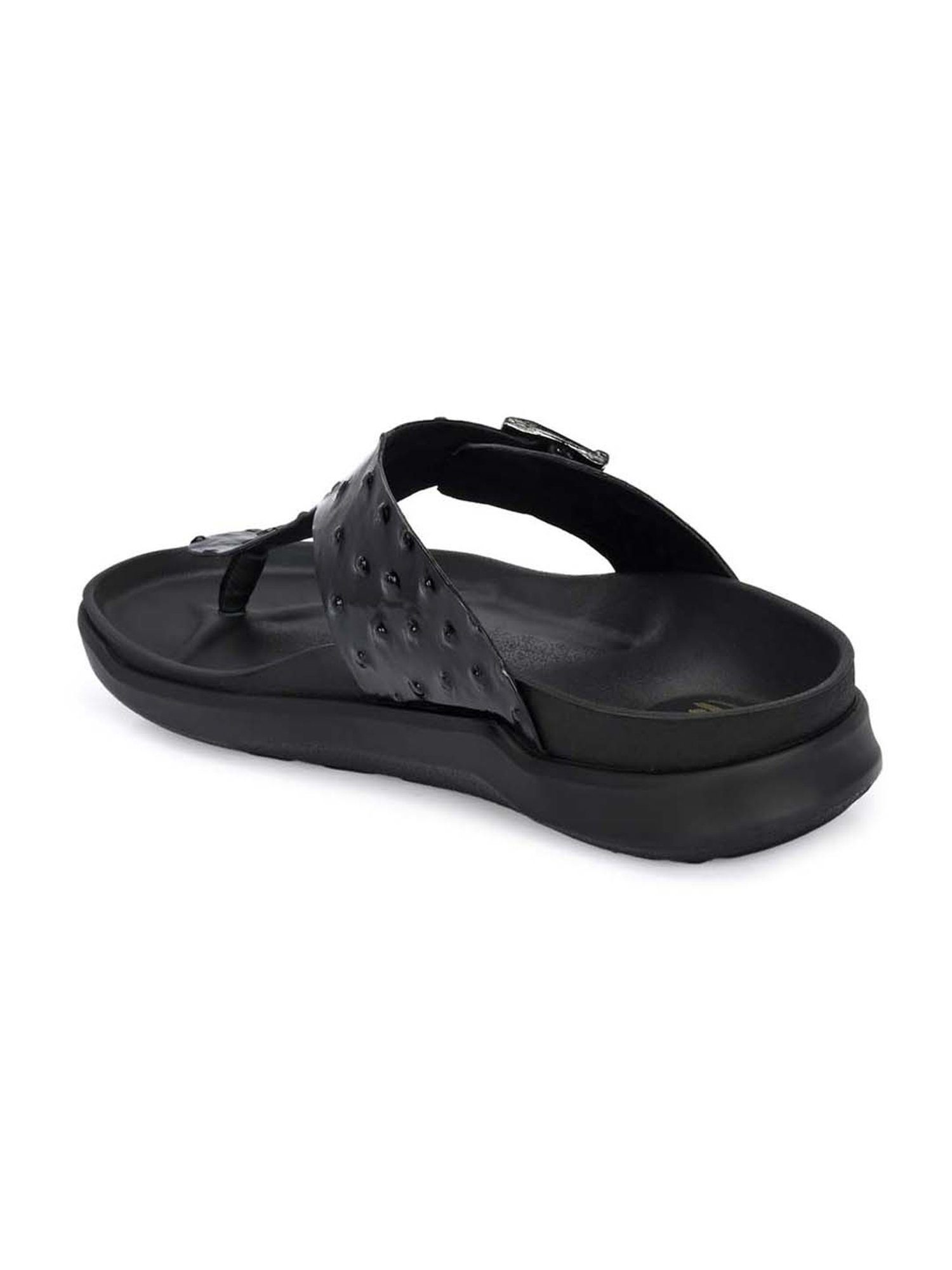 Hitz Men's Black T-Strap Sandals
