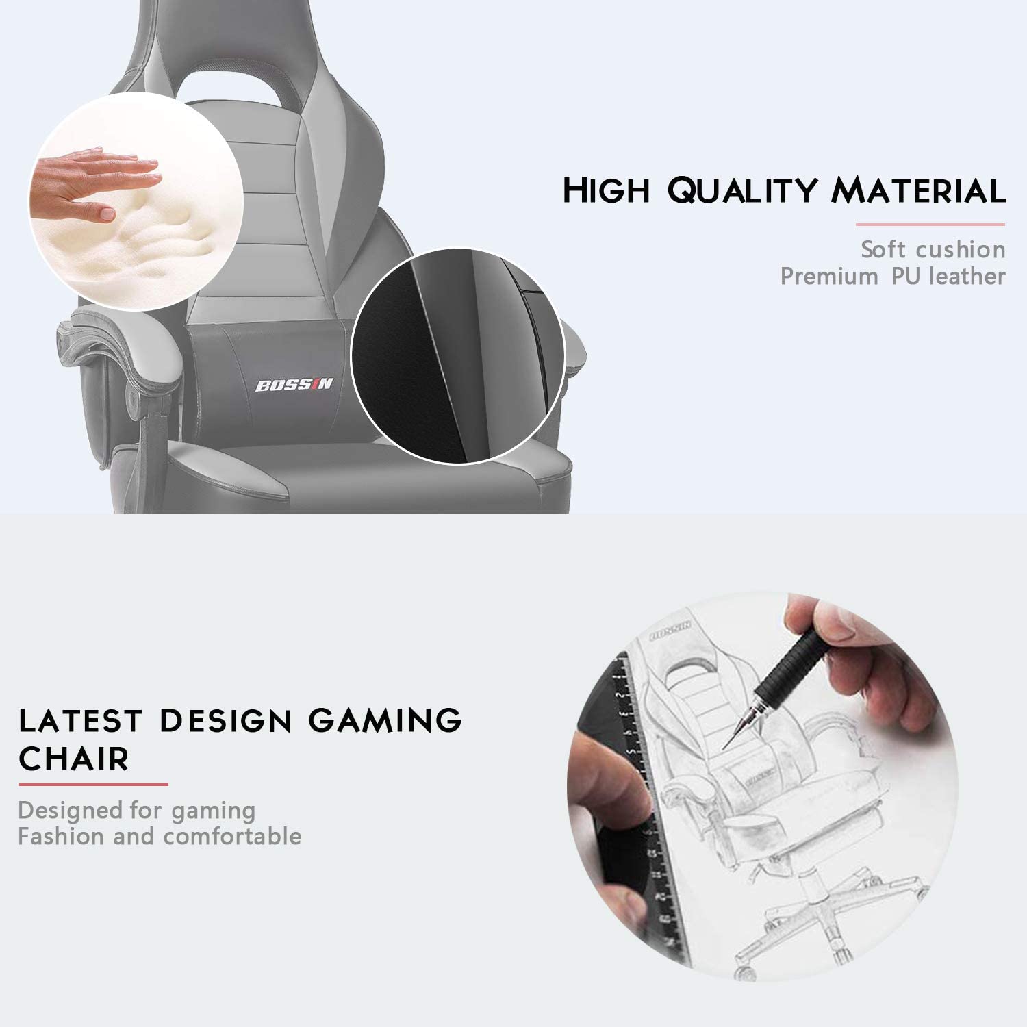 Gaming Chair, Racing Style Computer Desk Chair Padded Armrests Ergonomic Lumbar Support Adjustable Height