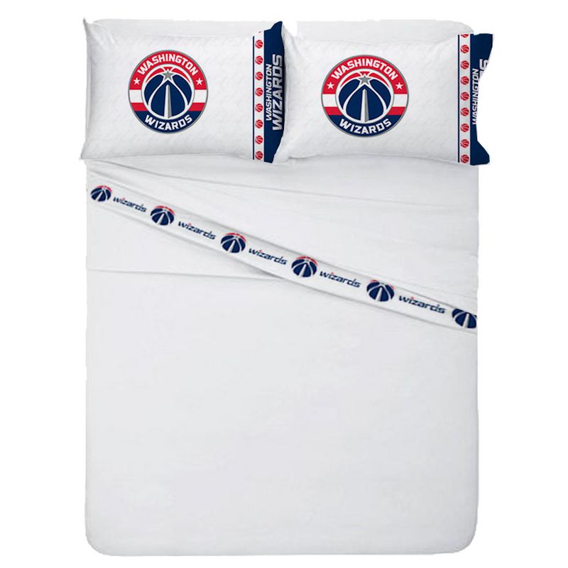 4pc NBA Queen Sheet Set Basketball Team Logo Bedding Accessories - Washington Wizards..