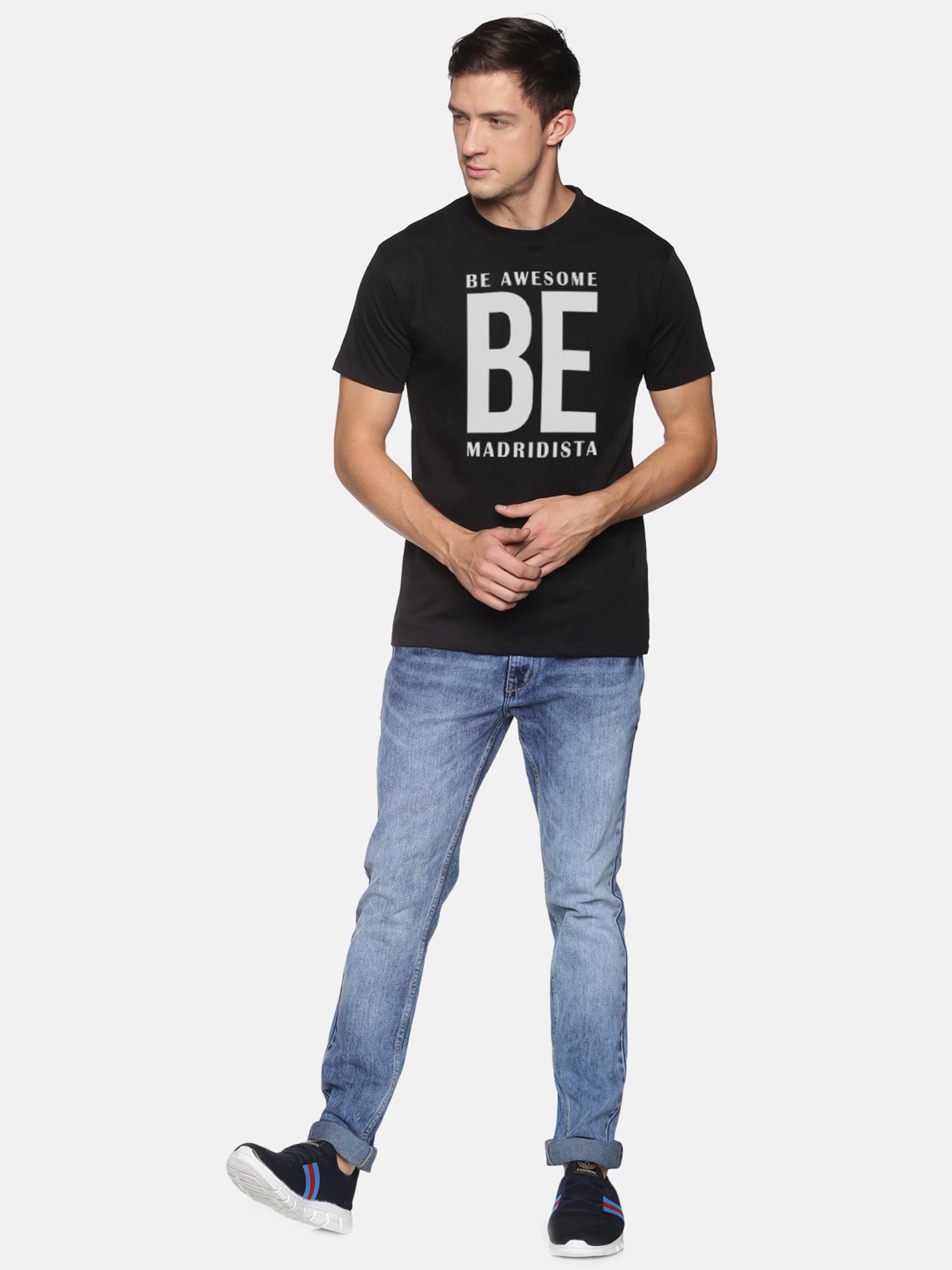 BLACK RADIO Black Slim Fit Printed Crew T-Shirt