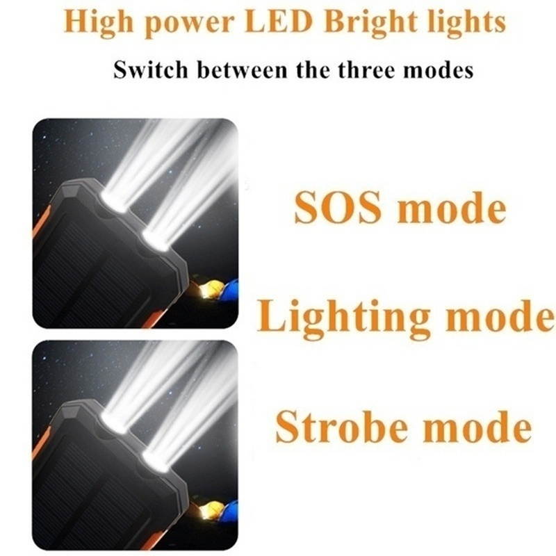 2021 the Lastest 10000mAh Solar Waterproof Power Bank With Dual USB SOS LED FlashLights Battery Pack For All Type Phones