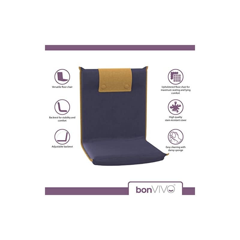 Padded Floor Chair - Easy II Floor Seating for Adults w/Adjustable Backrest, Blue & Beige